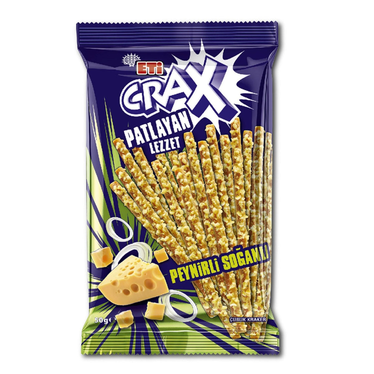 Eti Crax Exploding Flavor Cheese & Onion Stick Crackers 50 g – Turcamart