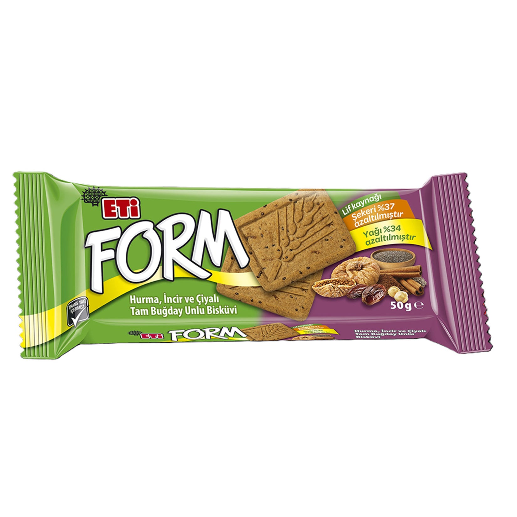 Enjoy a deliciously wholesome snack with Eti Form Date Fig and Chia Whole Wheat Biscuit.