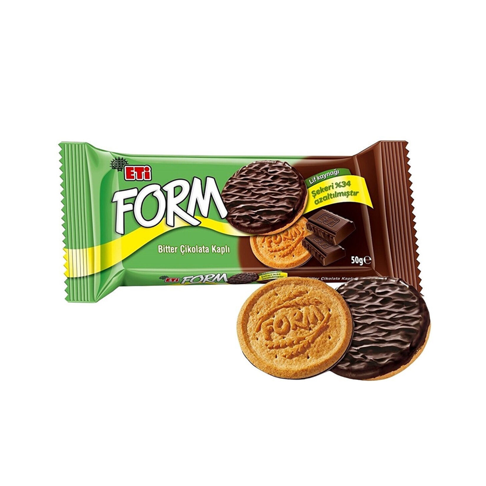 Eti Form Fiber Biscuit with Dark Chocolate back packaging with ingredients