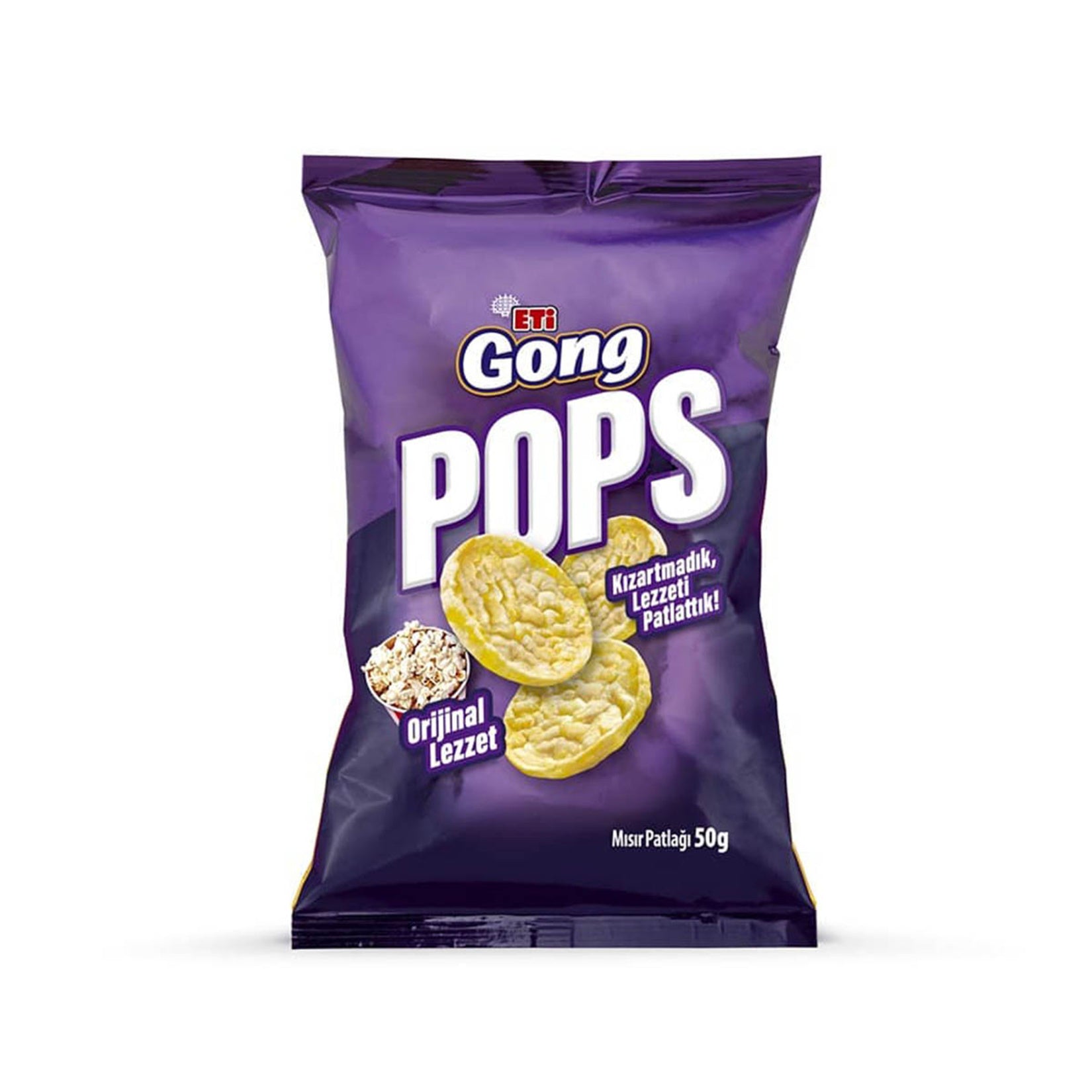 Eti Gong Pops Classic is a light, crispy corn snack made with 75% corn and a touch of salt for the perfect savory crunch.