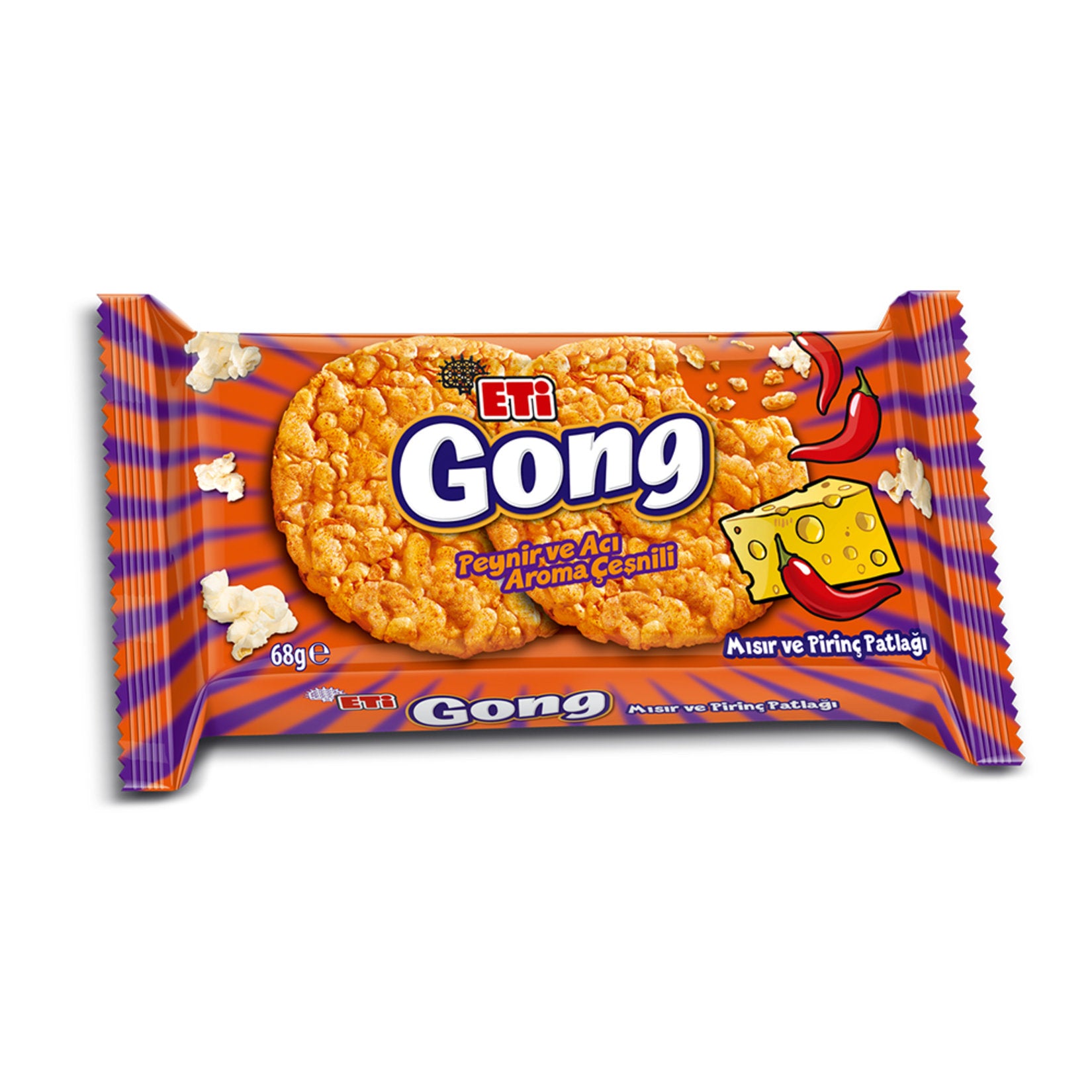 Eti Gong Spicy Cheese Corn and Rice Cakes bring a bold and savory crunch to your snack time.