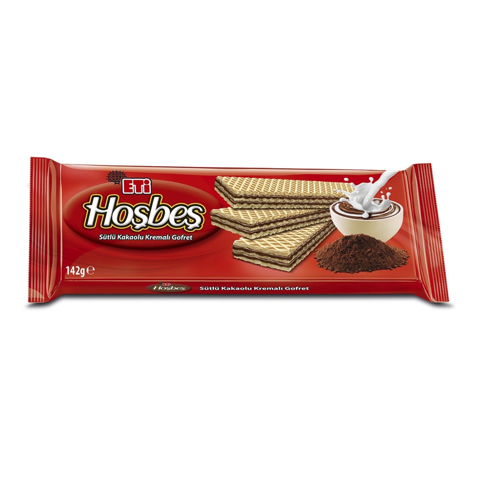 Eti Hosbes Milk Cacao Cream Wafer is a classic Turkish snack made with crispy wafer layers and a rich milk cacao cream filling.