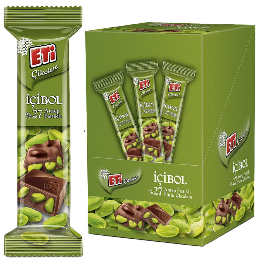 Eti Icibol Pistachio Milk Chocolate Bar back label with ingredients