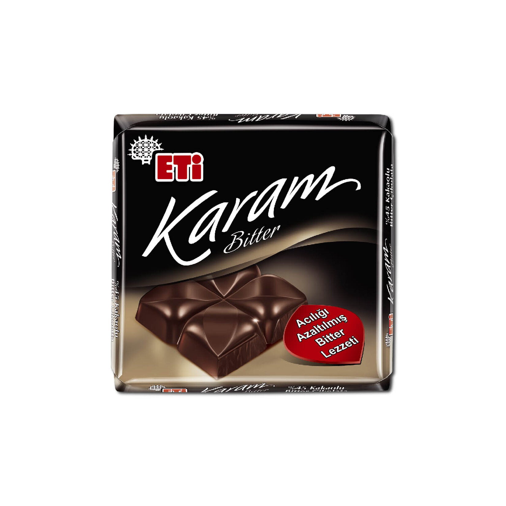 Eti Karam 45% Cacao Dark Chocolate Bar delivers a rich and bold chocolate experience with a minimum of 45% cocoa content.