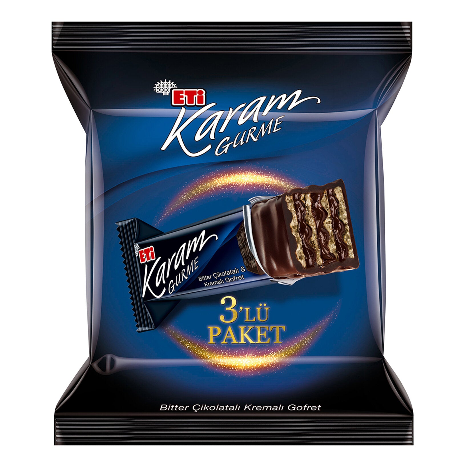 Eti Karam Gurme Dark Chocolate Cream Wafer is a rich, multi-layered treat made with intense dark cho