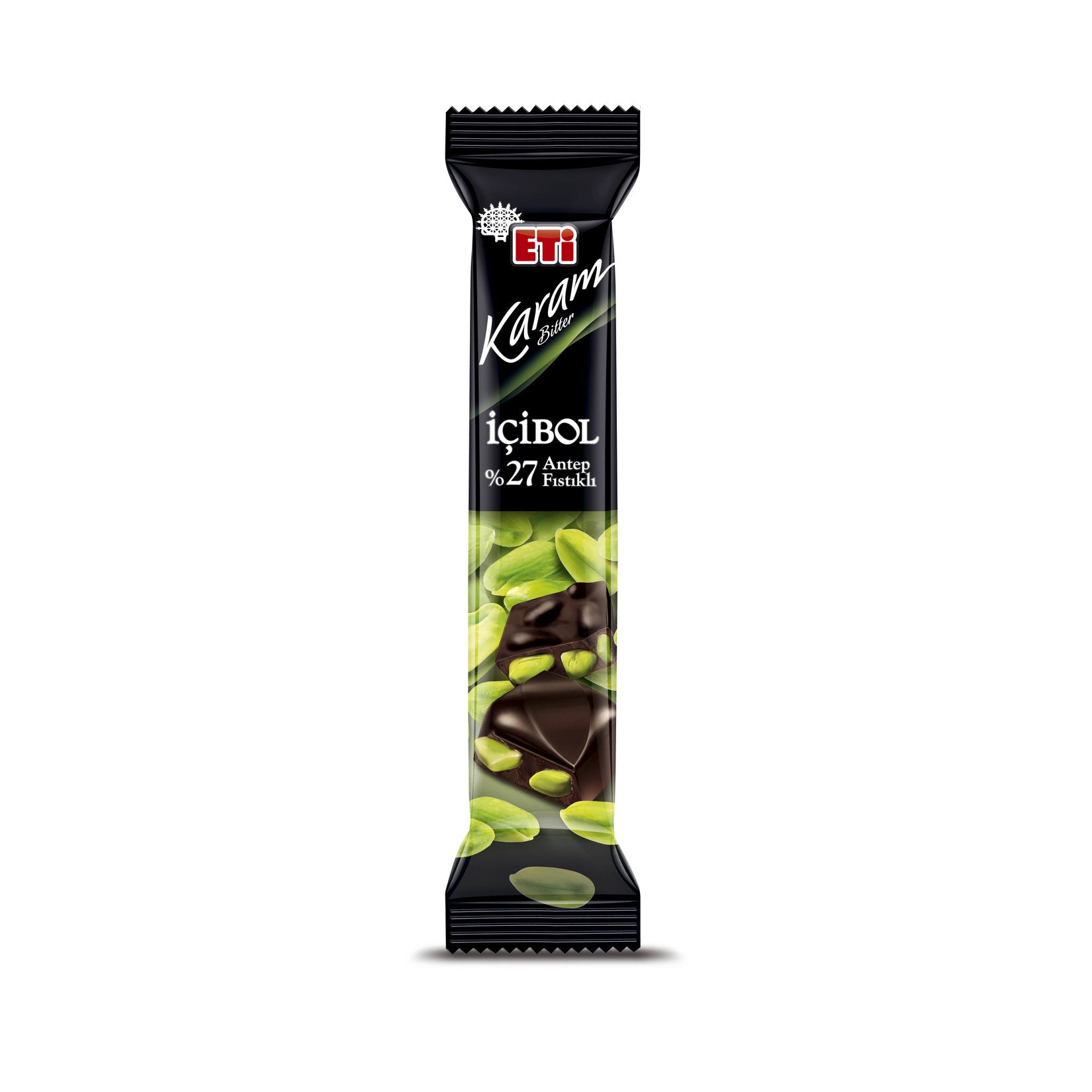 Eti Karam Pistachio Dark Chocolate Bar blends rich dark chocolate with 27% premium Antep pistachios for a bold and satisfying treat.