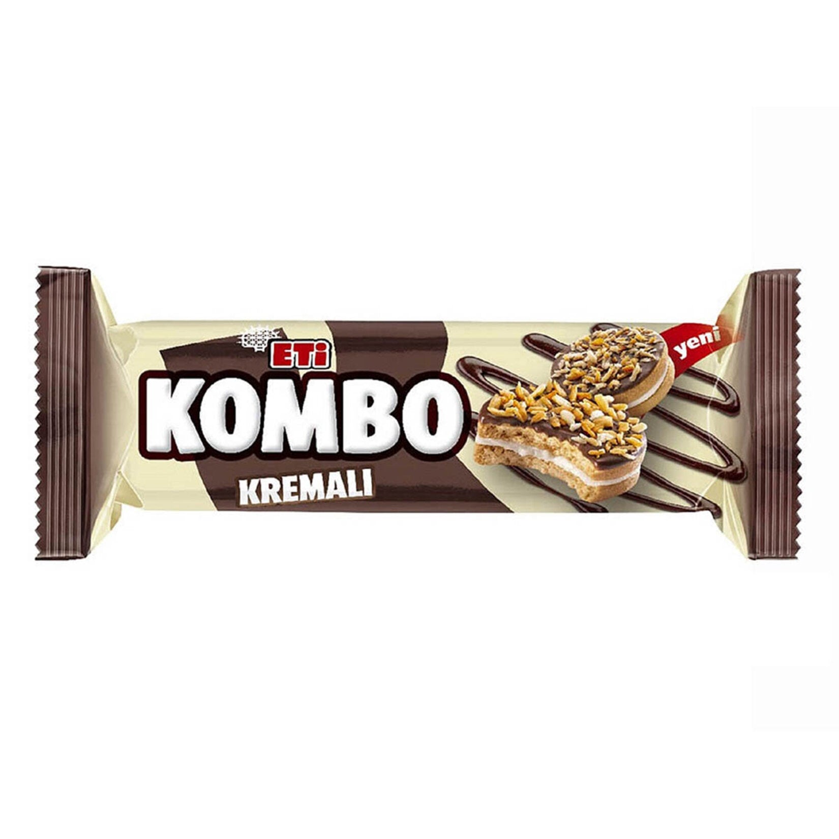 Eti Kombo Cream-Filled Biscuit Bites offer a delightful combination of crispy biscuit, rich milk cream, velvety couverture chocolate, and a touch of roasted coconut.