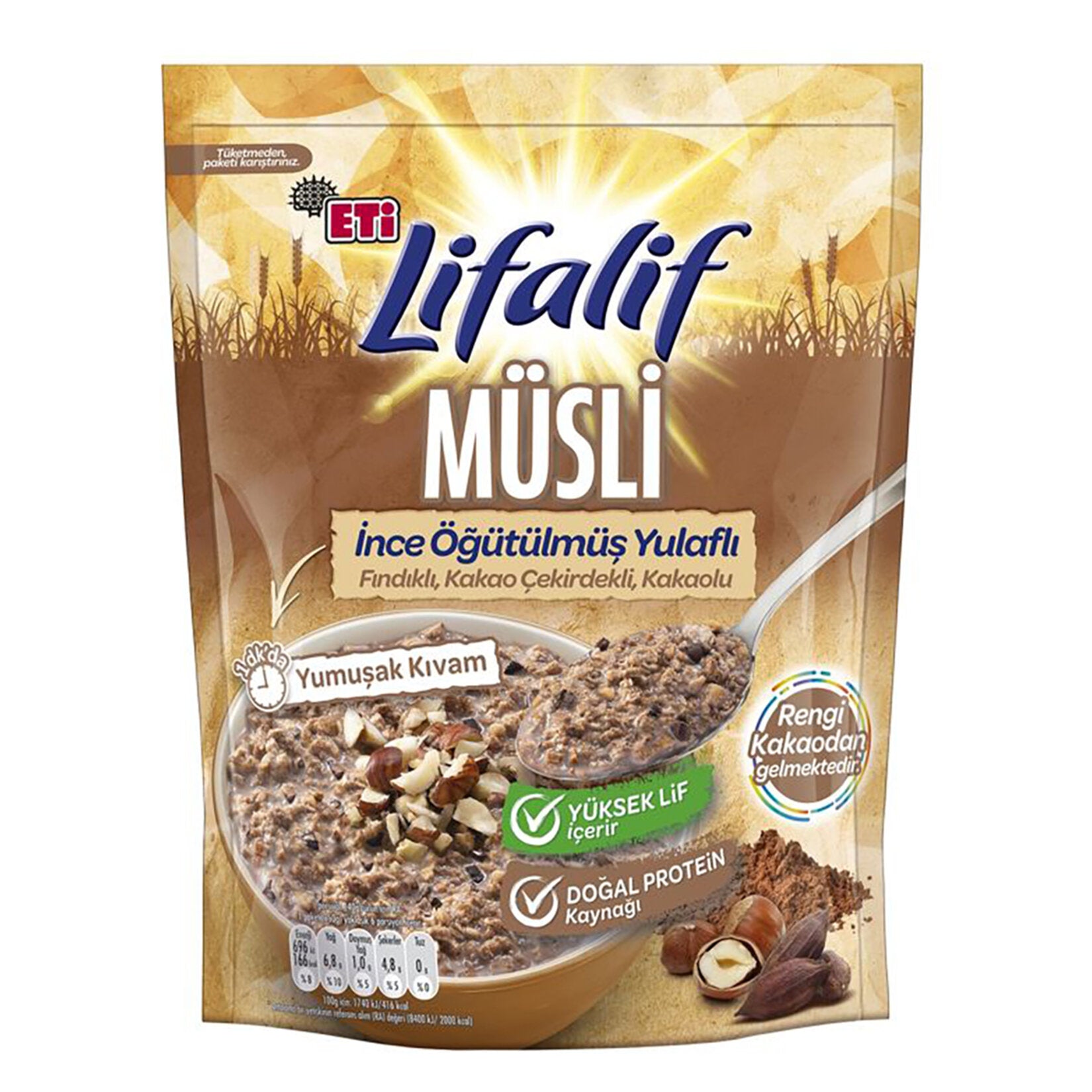 Lifalif Cacao Fine Milled Muesli brings together finely milled oats, crunchy hazelnuts, and rich cocoa for a balanced and satisfying breakfast.