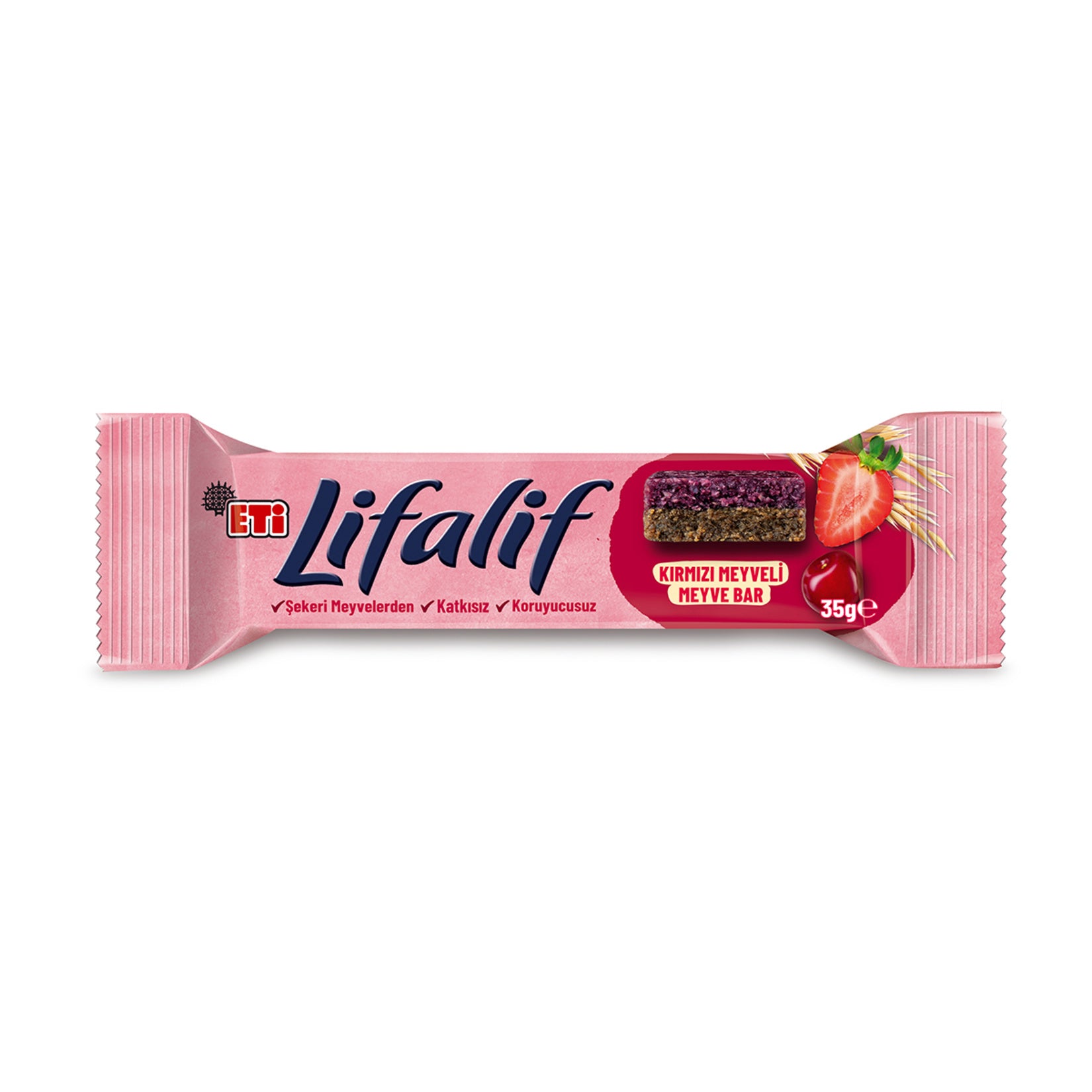 Eti Lifalif Fruit Bar Red Berry is a wholesome snack made with dates, gluten-free oats, and real red fruit purees.