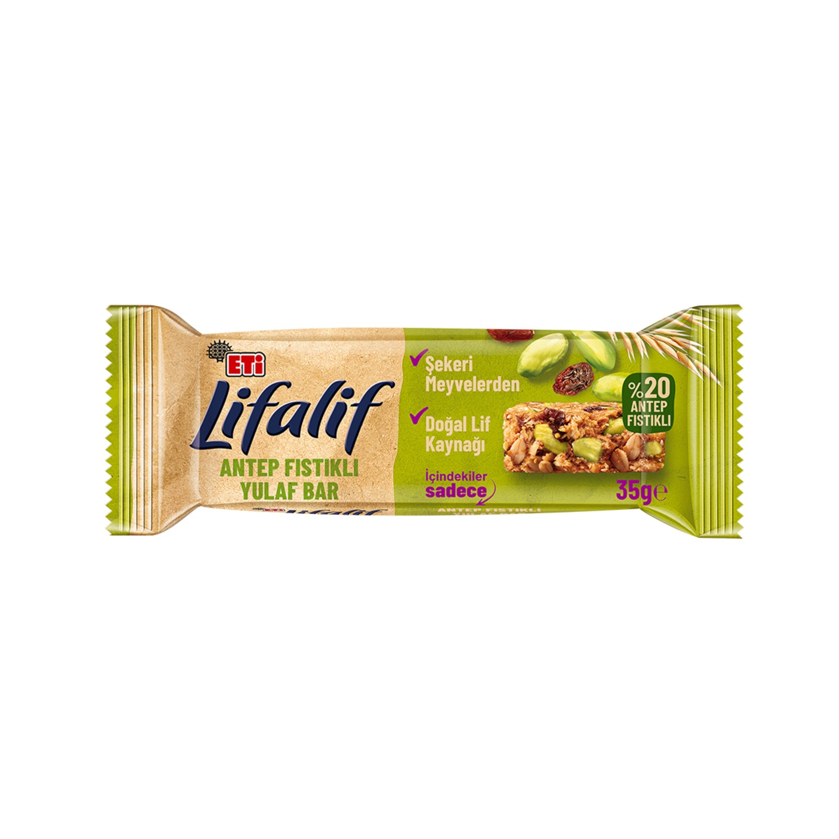 Eti Lifalif Pistachio Bar brings together wholesome grains and rich pistachios in a convenient, satisfying snack.