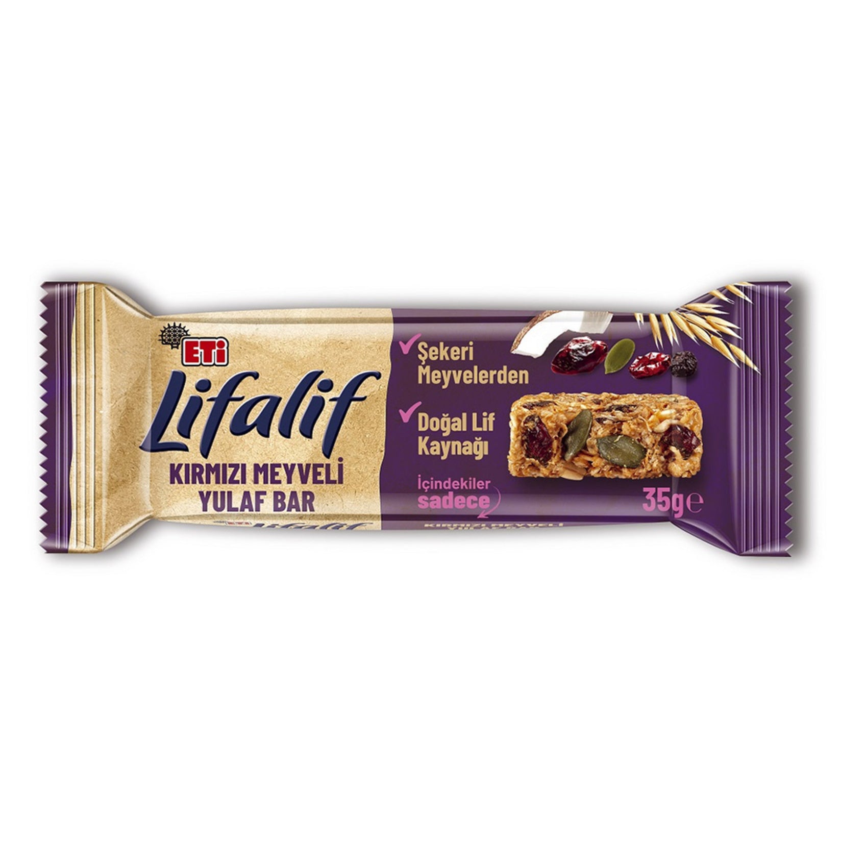 Enjoy a wholesome snack with the Eti Lifalif Red Fruits Oat Bar, a delicious blend of hearty oats, tangy cranberries, and sweet cherries.