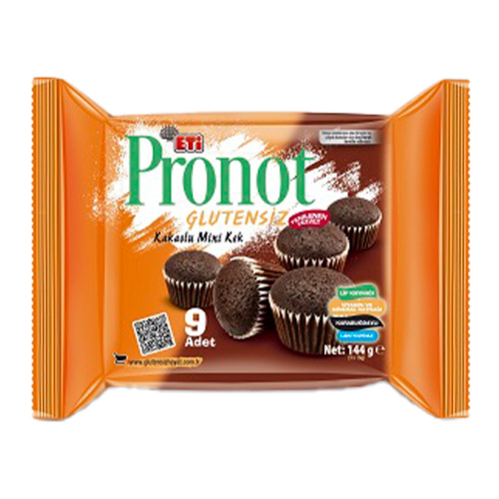 Eti Pronot Cacao Cake is a delicious gluten-free treat made with a blend of rice, buckwheat (4%), and millet flours.