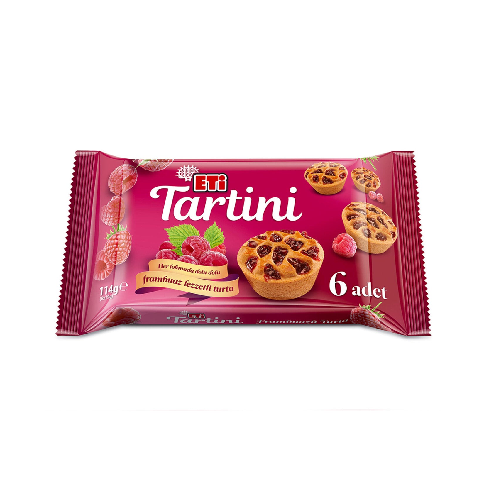 Enjoy the delicious taste of Eti Tartini Raspberry Tart, a soft and crumbly tart filled with a rich 