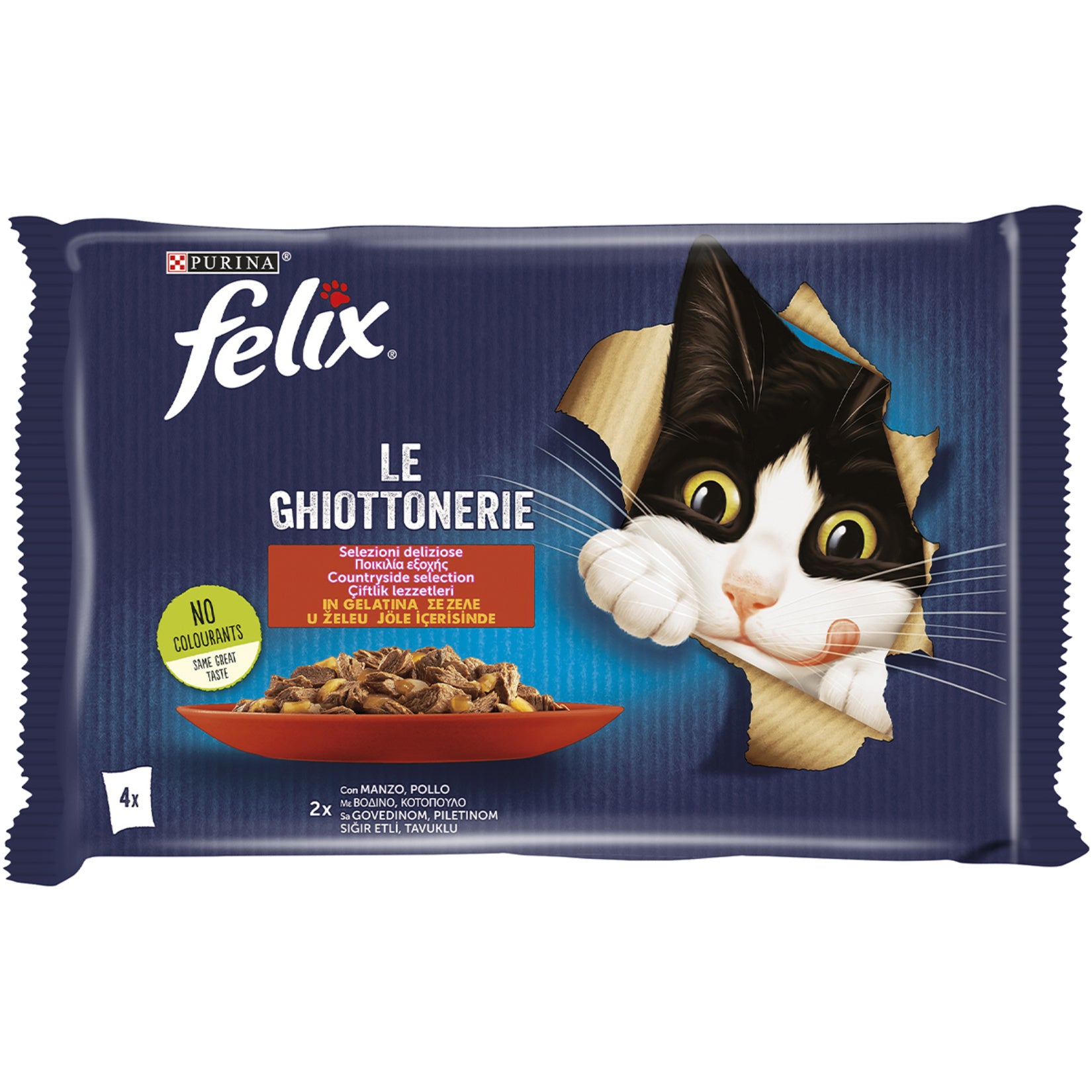 Felix Beef and Chicken Wet Cat Food is a complete and balanced meal made with tender pieces in savory jelly, designed to provide daily nourishment for adult cats.