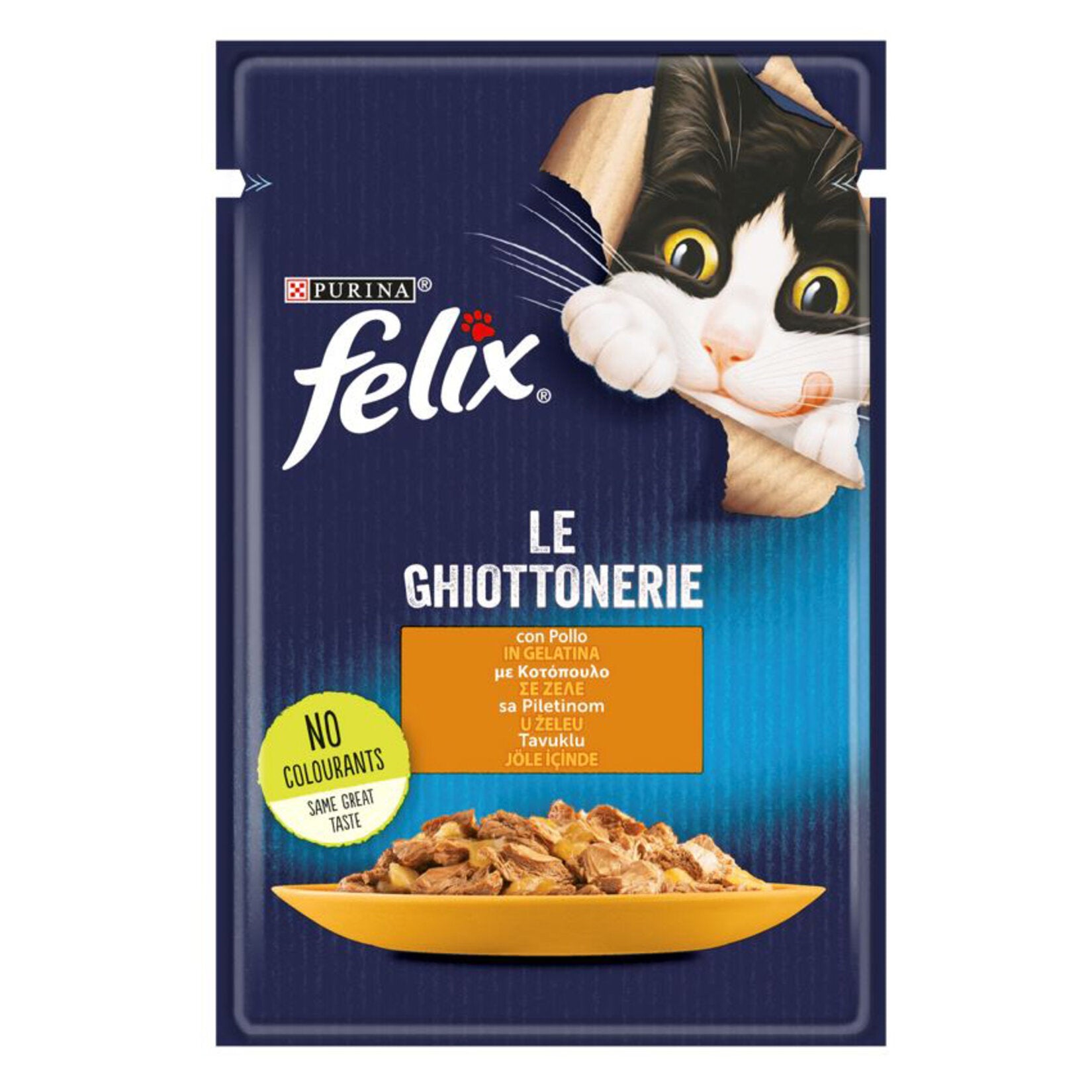 Felix Chicken Wet Cat Food is a complete and flavorful meal made with tender pieces containing chicken and selected animal ingredients to support your cat’s daily nutritional needs.