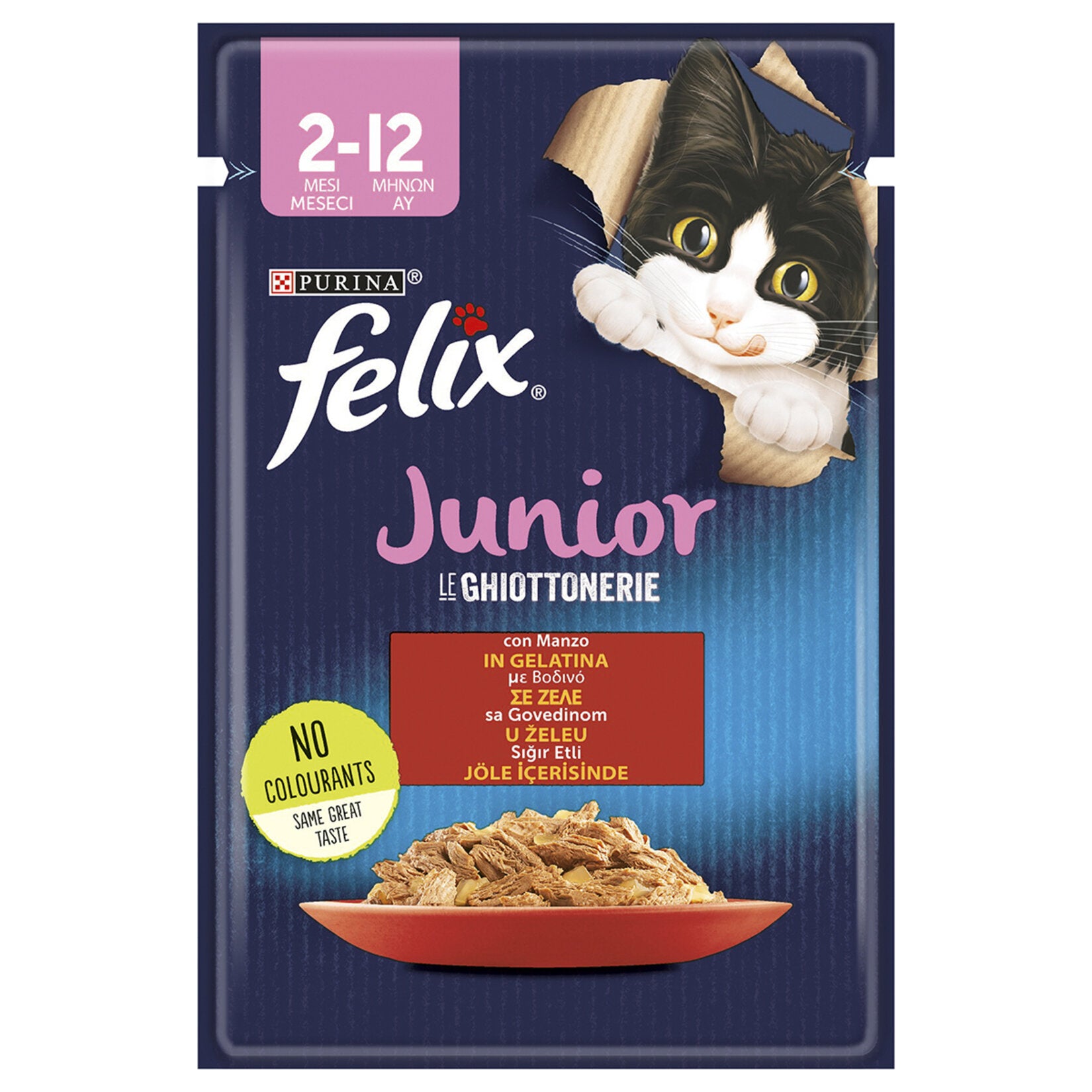 Felix Junior Beef Wet Kitten Food Pouch 85 g is specially prepared for growing kittens who need balanced, tasty meals during their early life stages.