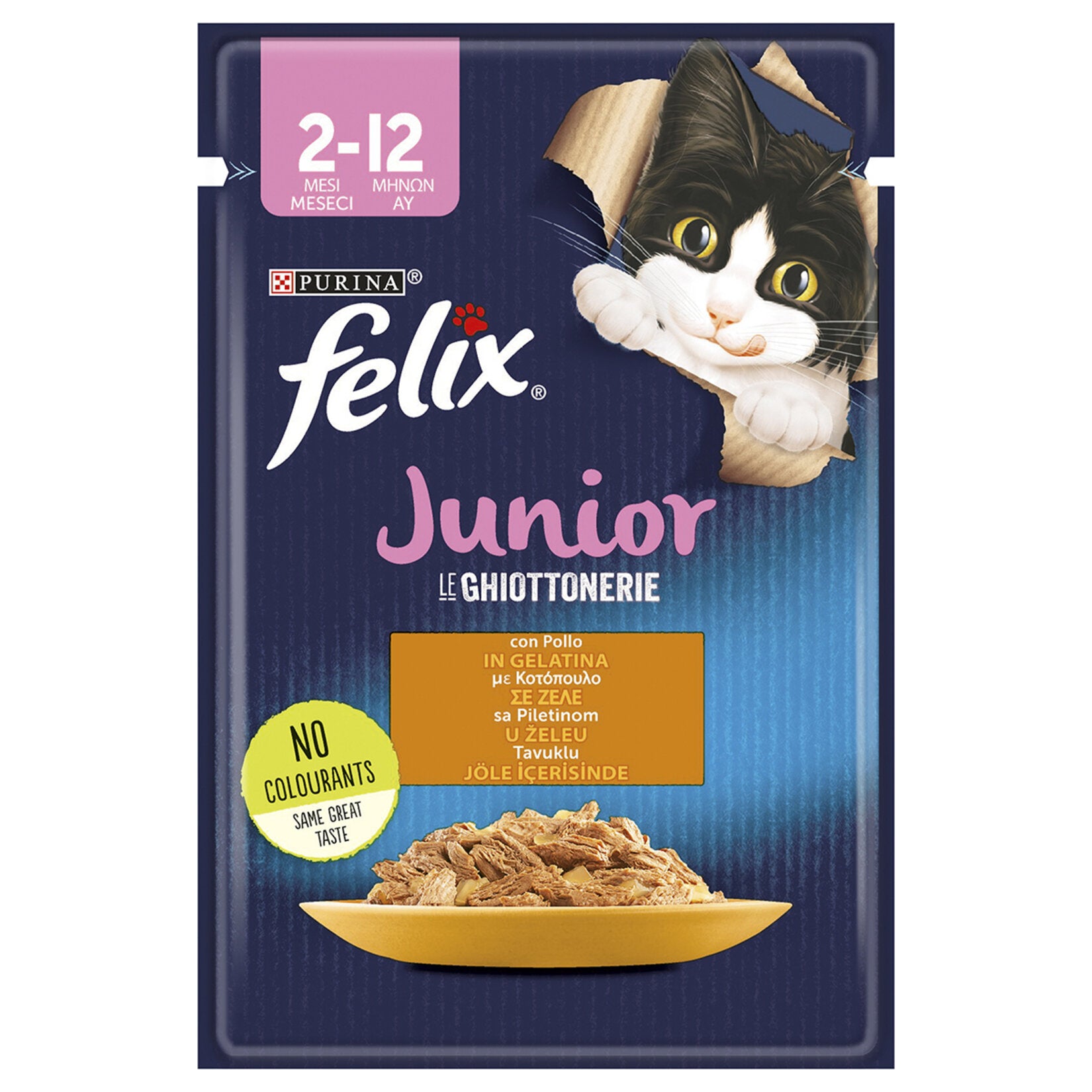 Felix Junior Chicken Wet Kitten Food 85 g is specially formulated for growing kittens.