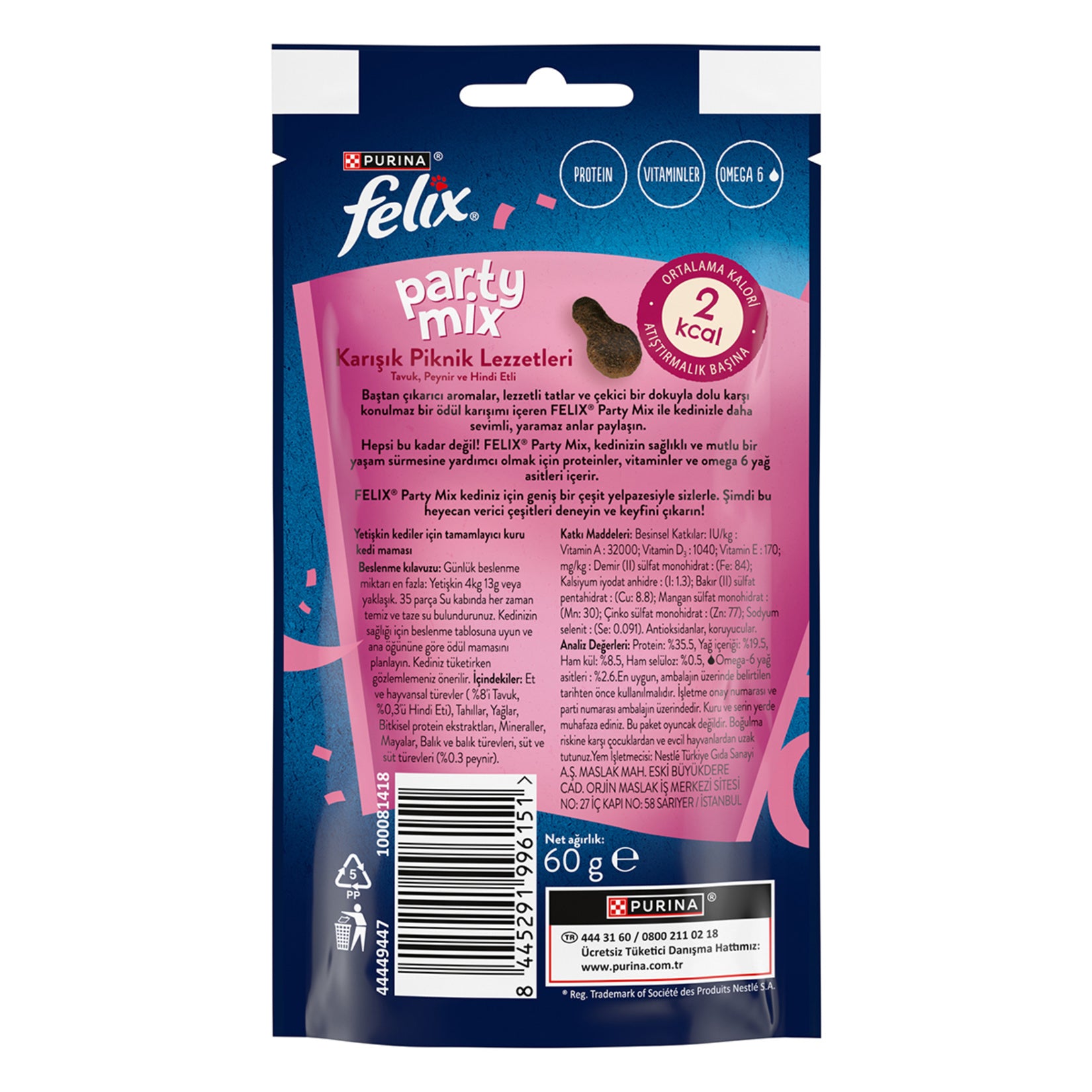 Felix Party Mix Mixed Picnic is a flavorful cat treat crafted for adult cats who enjoy a variety of savory tastes in every bite.