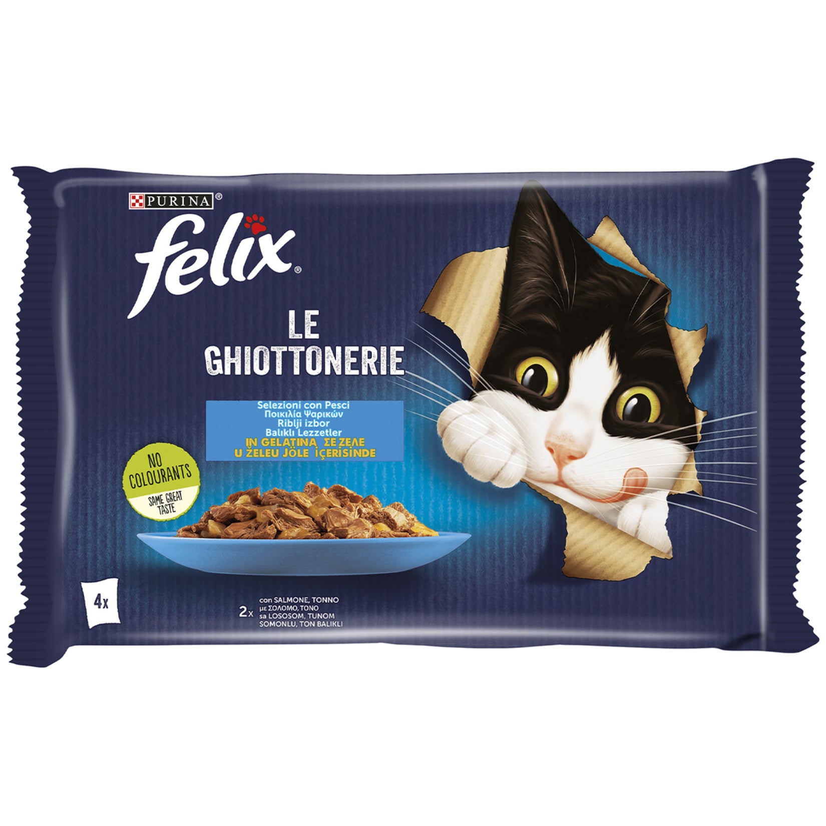 Felix Salmon Wet Cat Food 4 x 85g is a convenient multipack of flavorful meals prepared in a savory jelly.