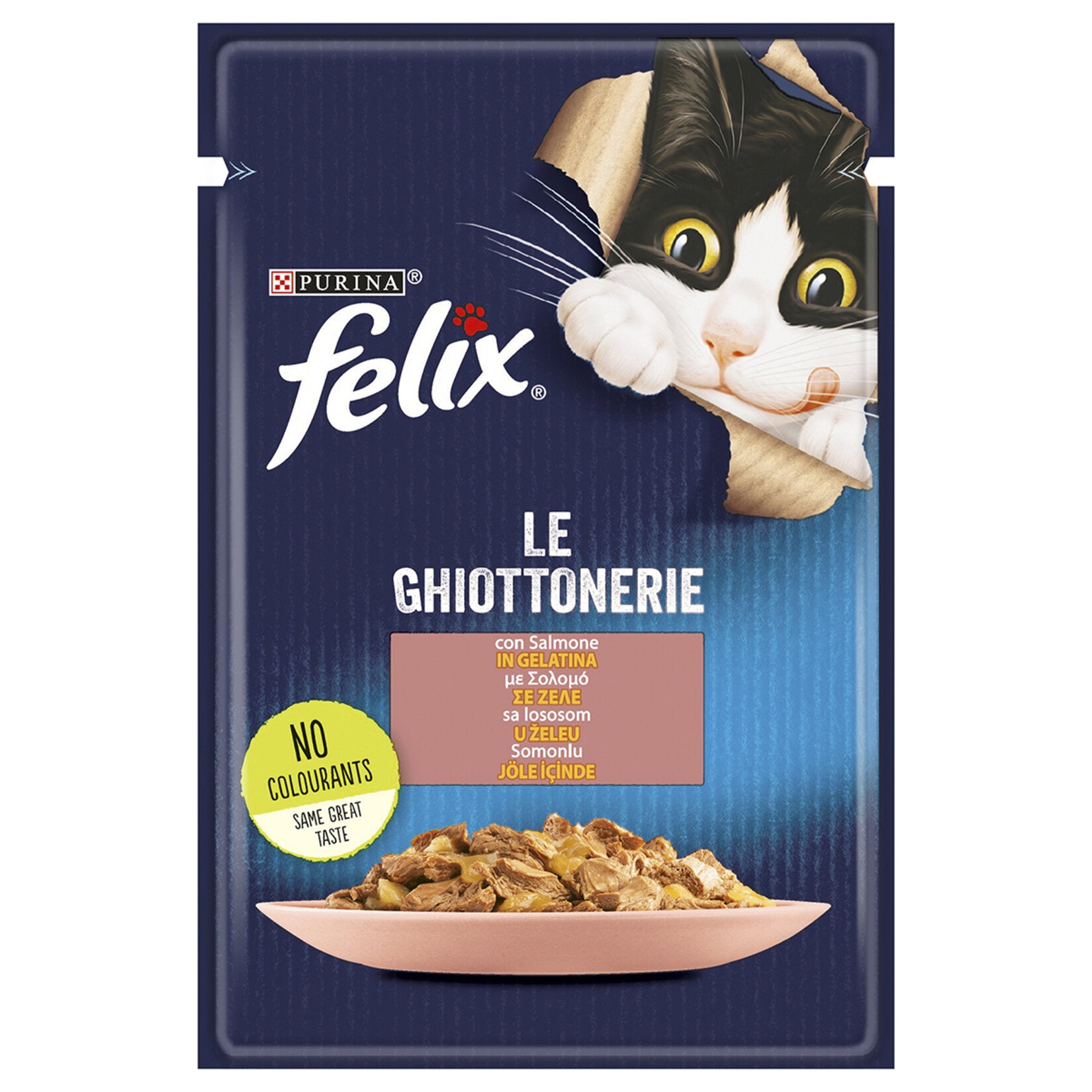 Felix Salmon Wet Cat Food 85 g is a flavorful complete meal made with tender pieces prepared with salmon and quality animal ingredients.