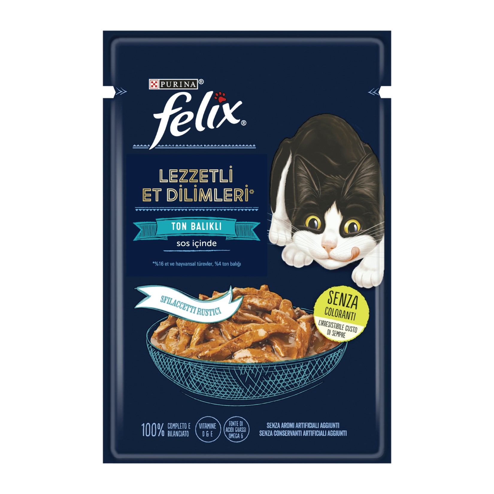 Felix Tuna Wet Cat Food is a flavorful complete meal made with tender slices and real tuna (4%), specially prepared for adult cats.