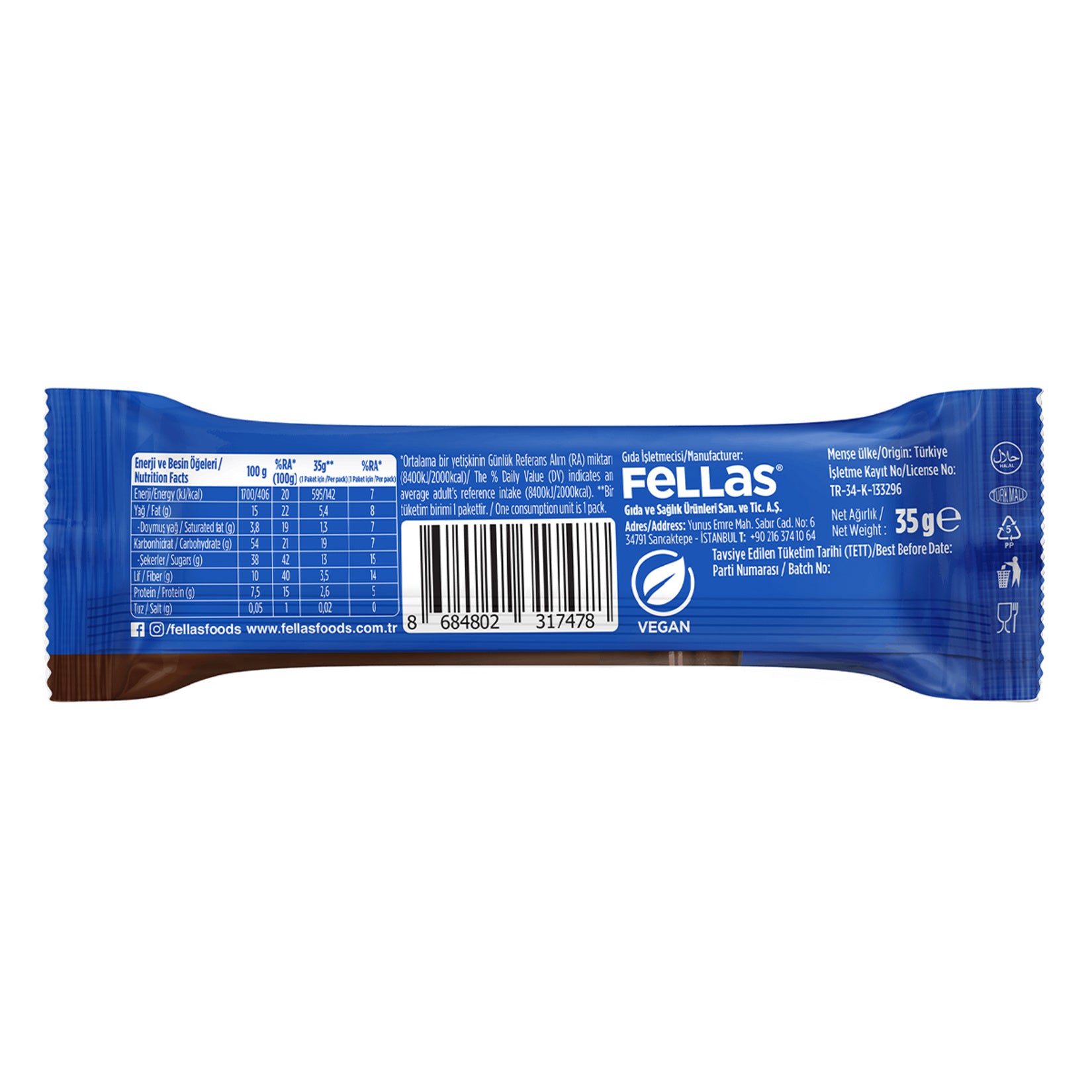 Fellas Hazelnut Chocolate Coated Fruit Bar is a deliciously balanced snack made with naturally sweet dates, crunchy hazelnuts, and rich no added sugar chocolate.