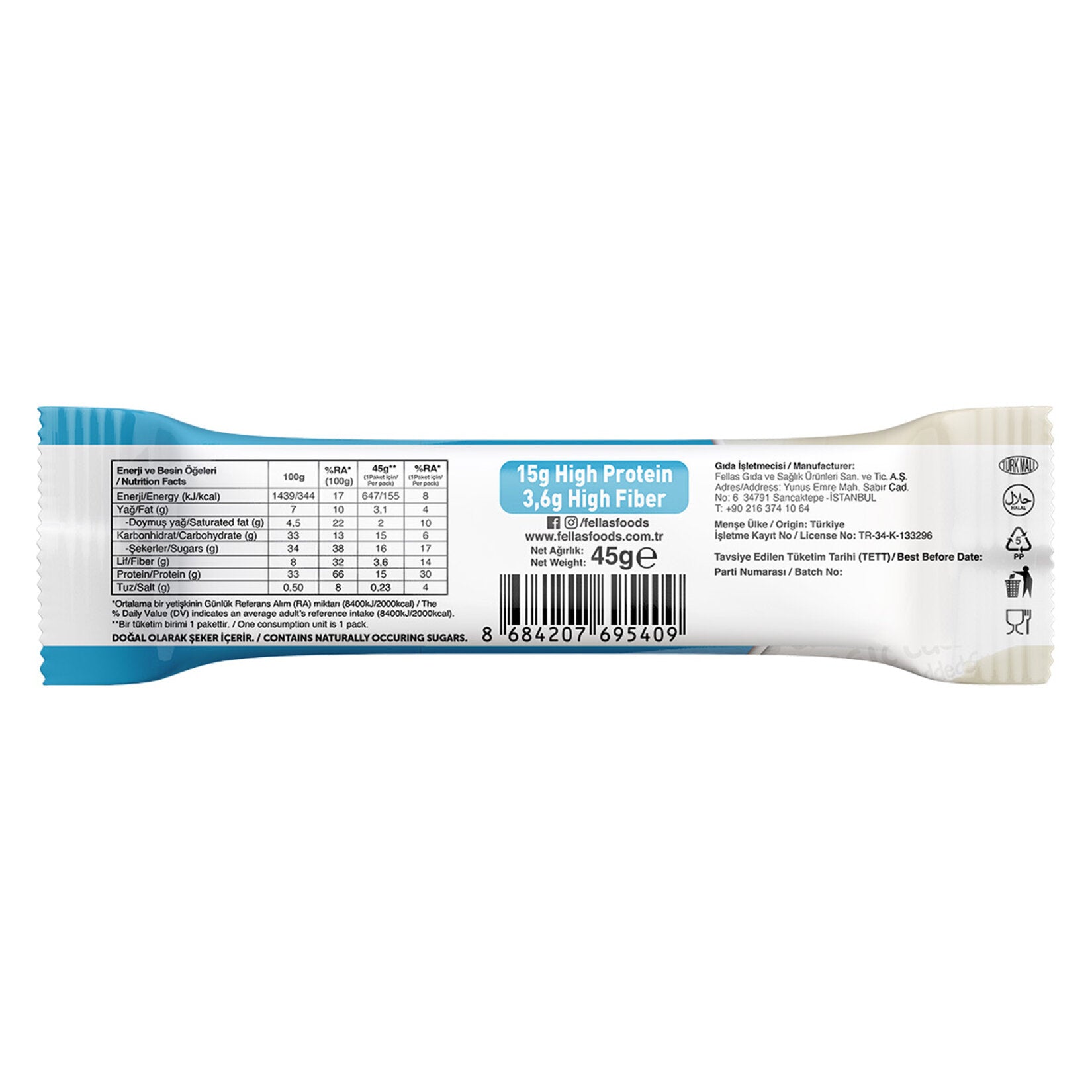 Fellas High Protein Bar Plain is a smart snack choice packed with natural ingredients and a clean protein blend.