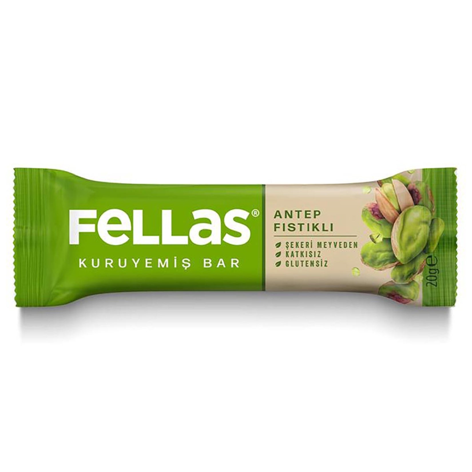 Fellas Pistachio Nut Bar is a clean, satisfying snack made with 75% Antep pistachios for rich, naturally nutty flavor in every bite.
