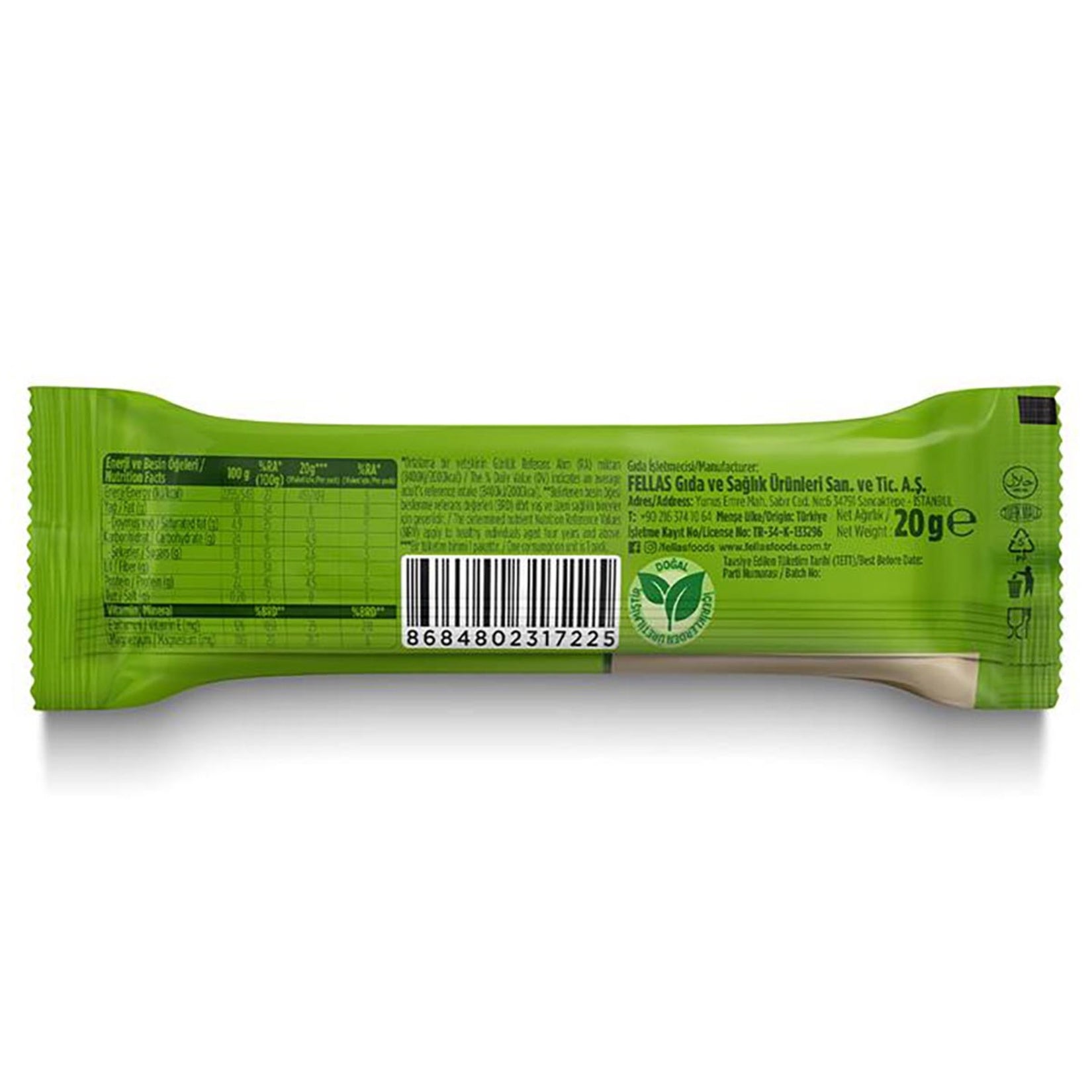 Fellas Pistachio Nut Bar is a clean, satisfying snack made with 75% Antep pistachios for rich, naturally nutty flavor in every bite.