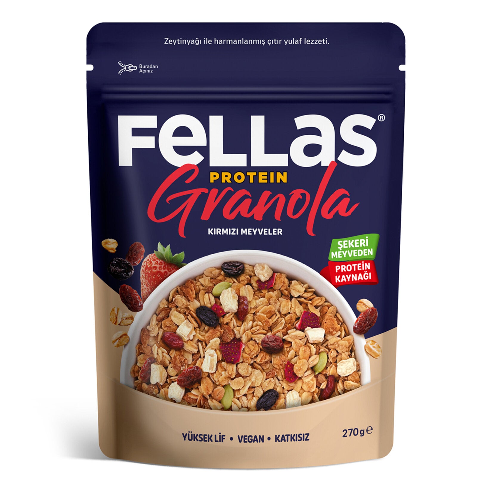 Start your morning with Fellas Vegan Protein Granola Red Berries, a wholesome blend crafted for balanced nutrition and great taste.