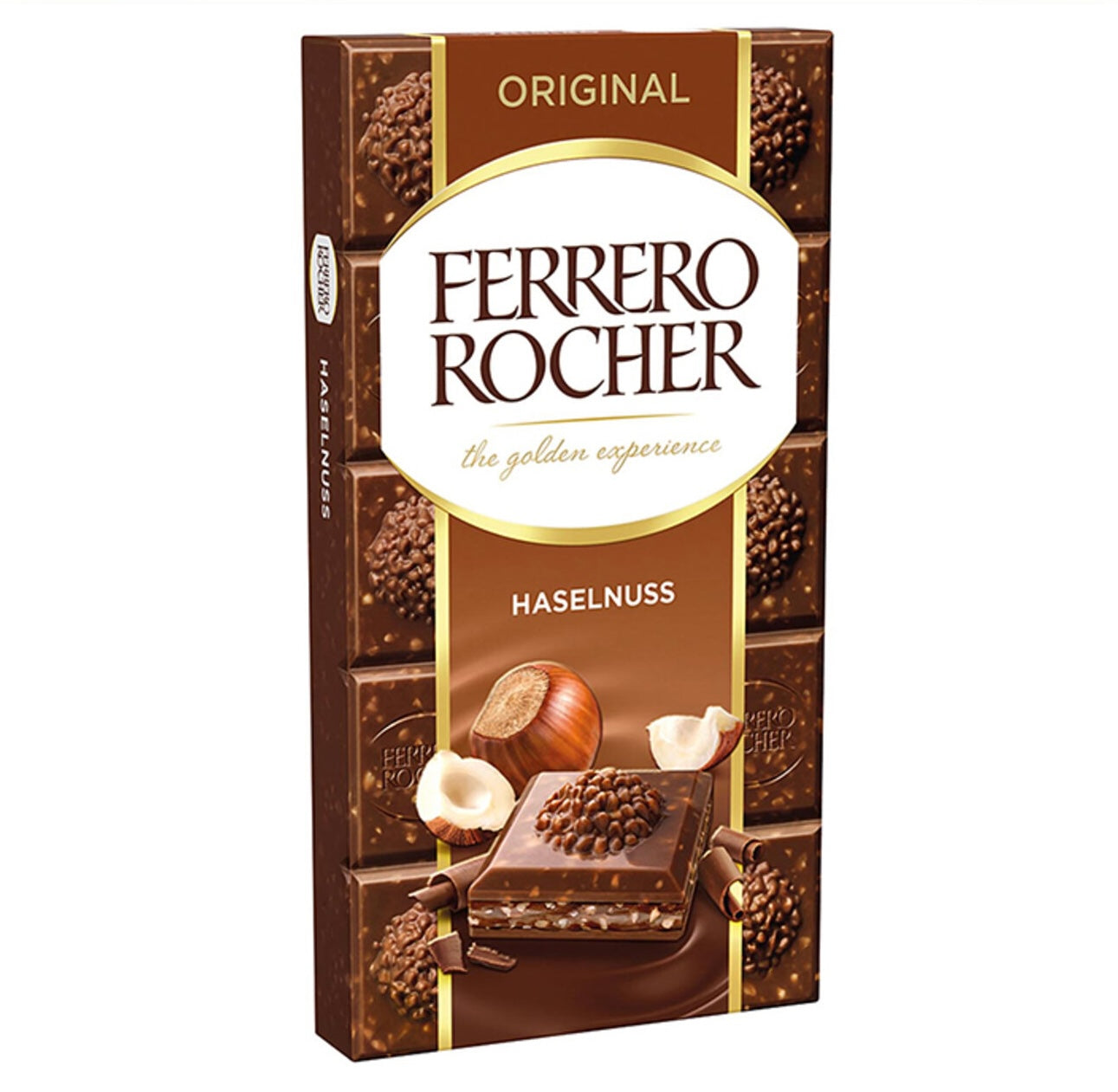 Ferrero Rocher Original Milk Chocolate with Hazelnut brings together the luxurious taste of fine milk chocolate and the crunch of whole hazelnuts.