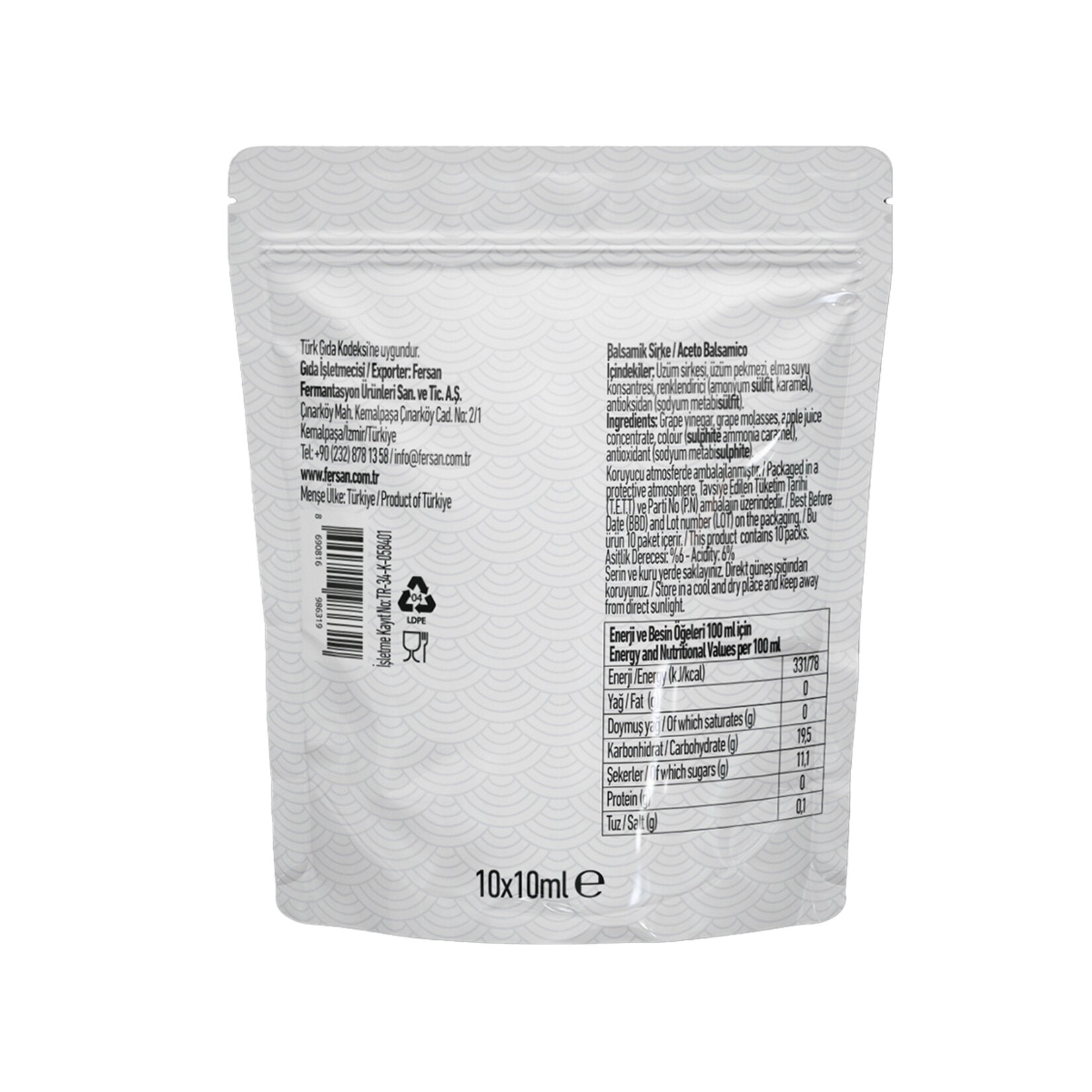 Fersan Balsamic Vinegar 10 x 10 ml sachets offer rich, balanced flavor in convenient single-serve portions.