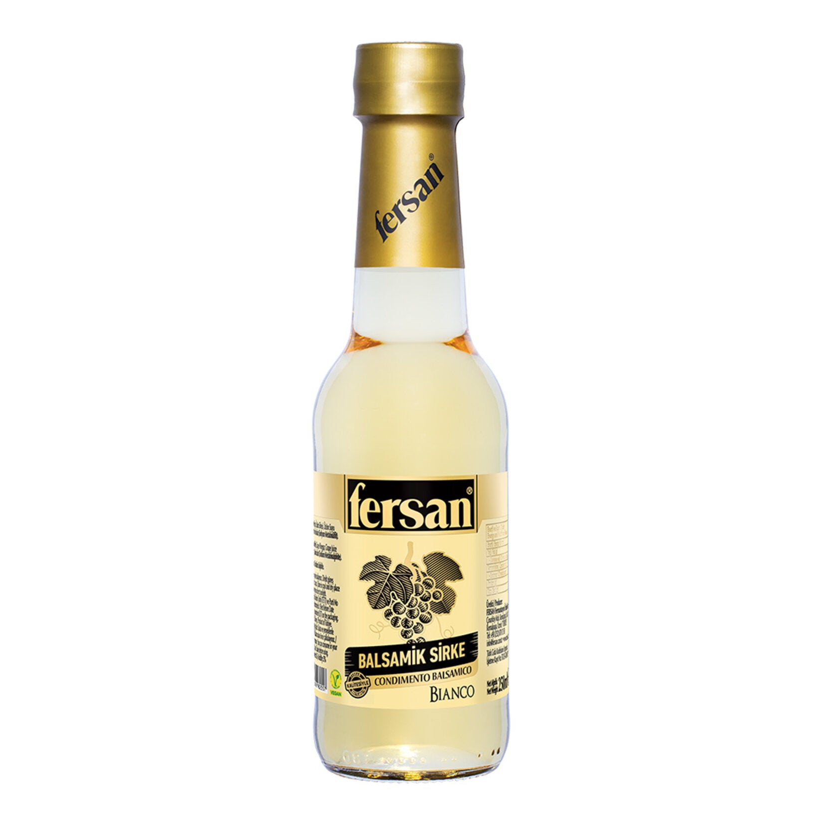 Fersan Balsamic Vinegar Condimento Bianco is a smooth, lightly sweet white balsamic-style vinegar crafted from white grape vinegar and concentrated grape juice.