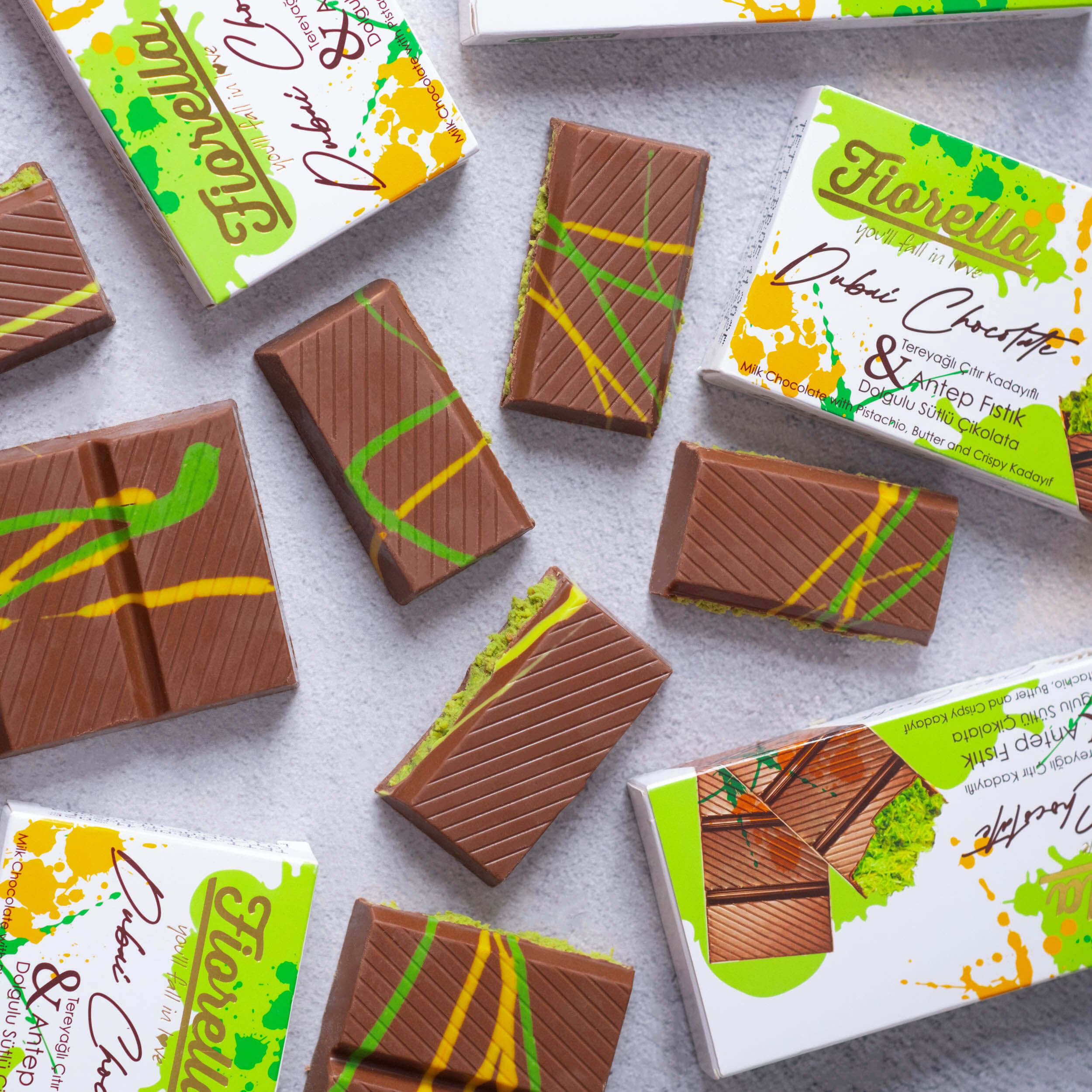 Top View of Fiorella Dubai Chocolate Box – Elegant Design with Gold Accents