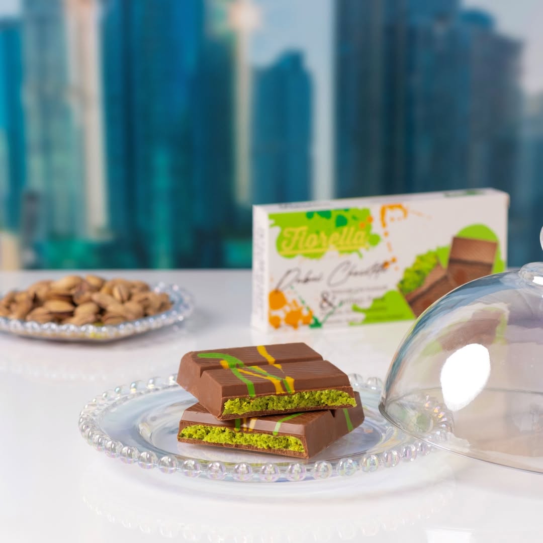 Fiorella Dubai Chocolate Pieces Arranged on a Plate – Perfect for Gifting and Snacking