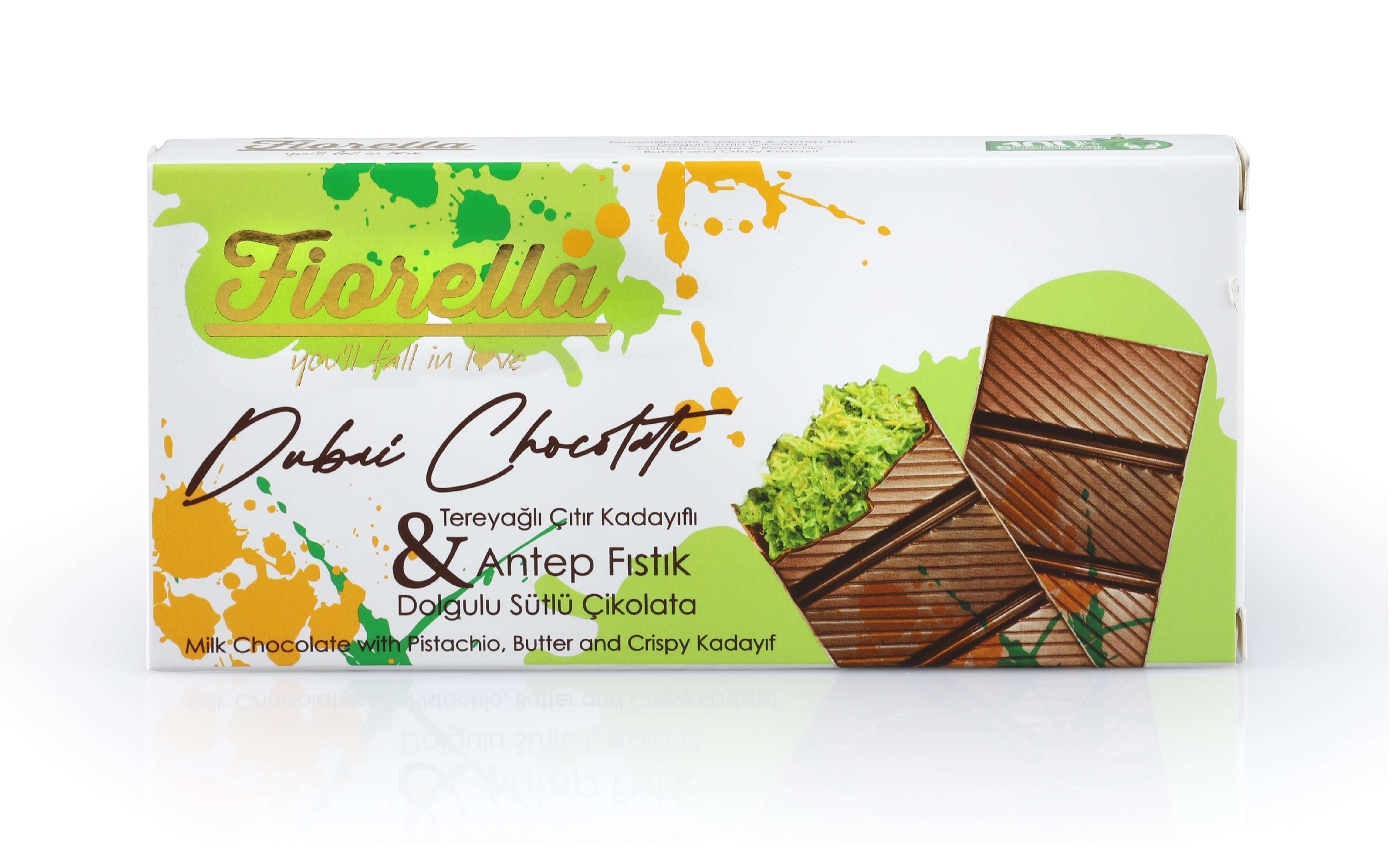 Fiorella Dubai Chocolate – Milk Chocolate with Buttered Crispy Kadayif and Pistachio Filling (200g) in Luxury Packaging