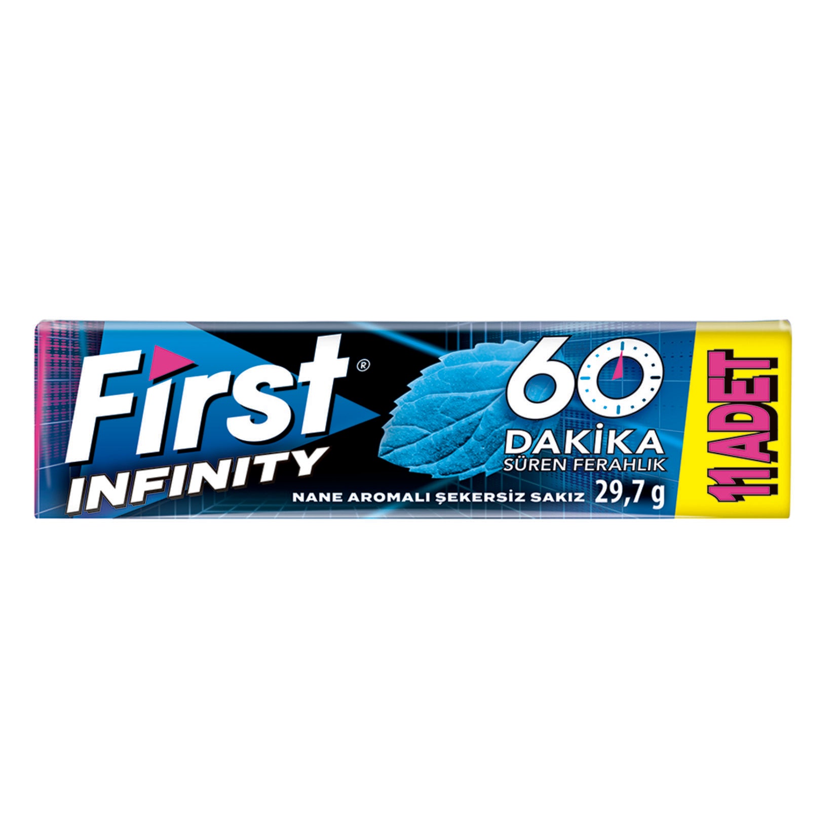 First Infinity 11S Stick Mint Gum delivers a refreshing burst of minty flavor in every chew.