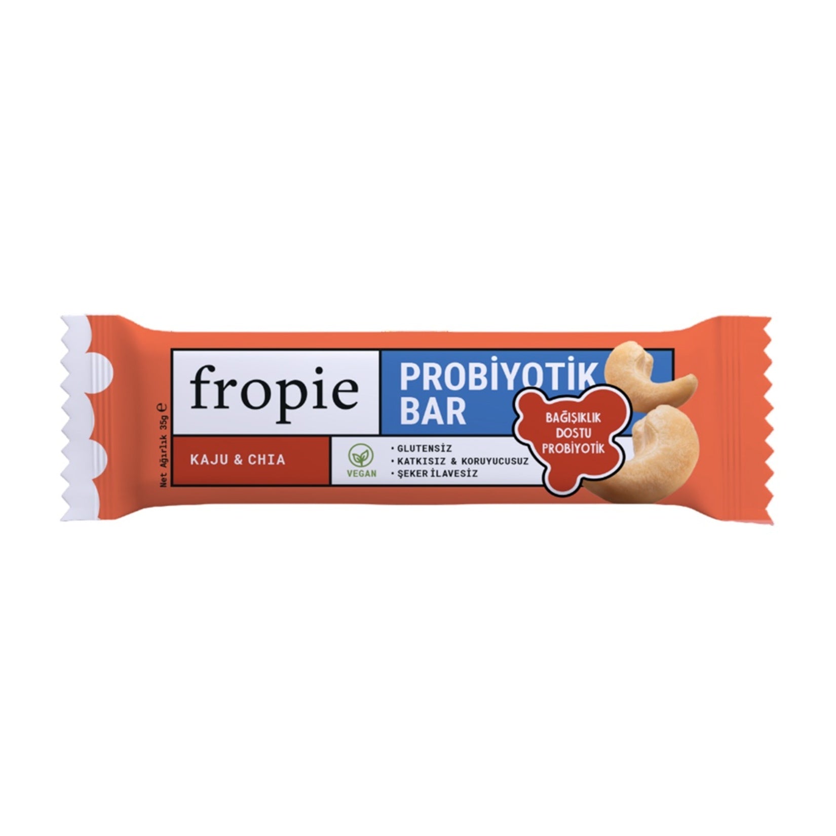 Fropie Cashew & Chia Probiotic Bar is a wholesome snack made with simple, plant-based ingredients.
