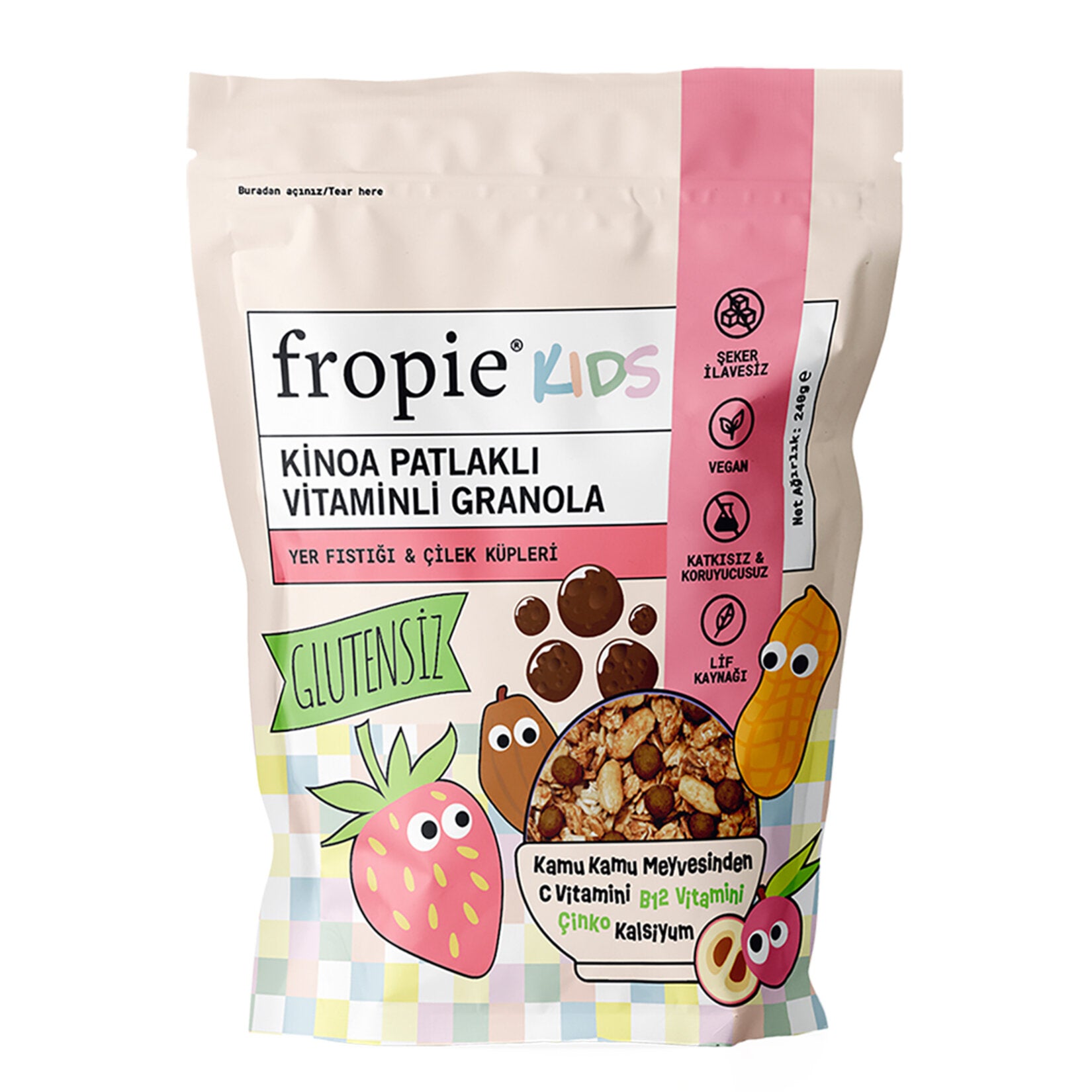 Start your morning with the balanced taste of Fropie Peanut & Strawberry Vitamin Granola.