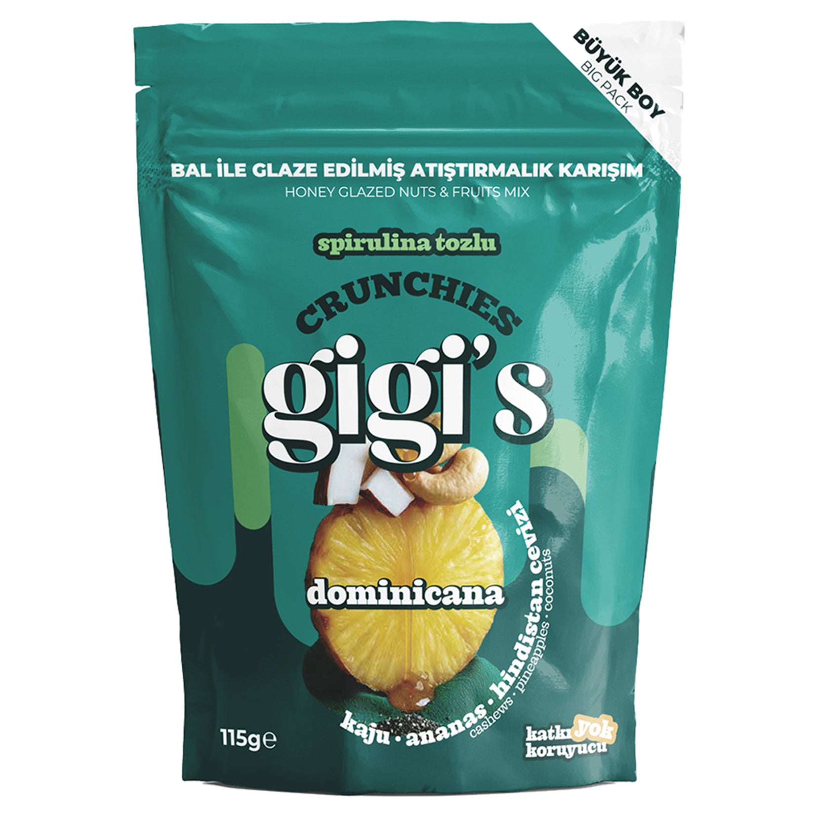 Enjoy a naturally satisfying blend of nuts, fruit, and superfoods with Gigi's Cashew Pineapple Coconut Snack.
