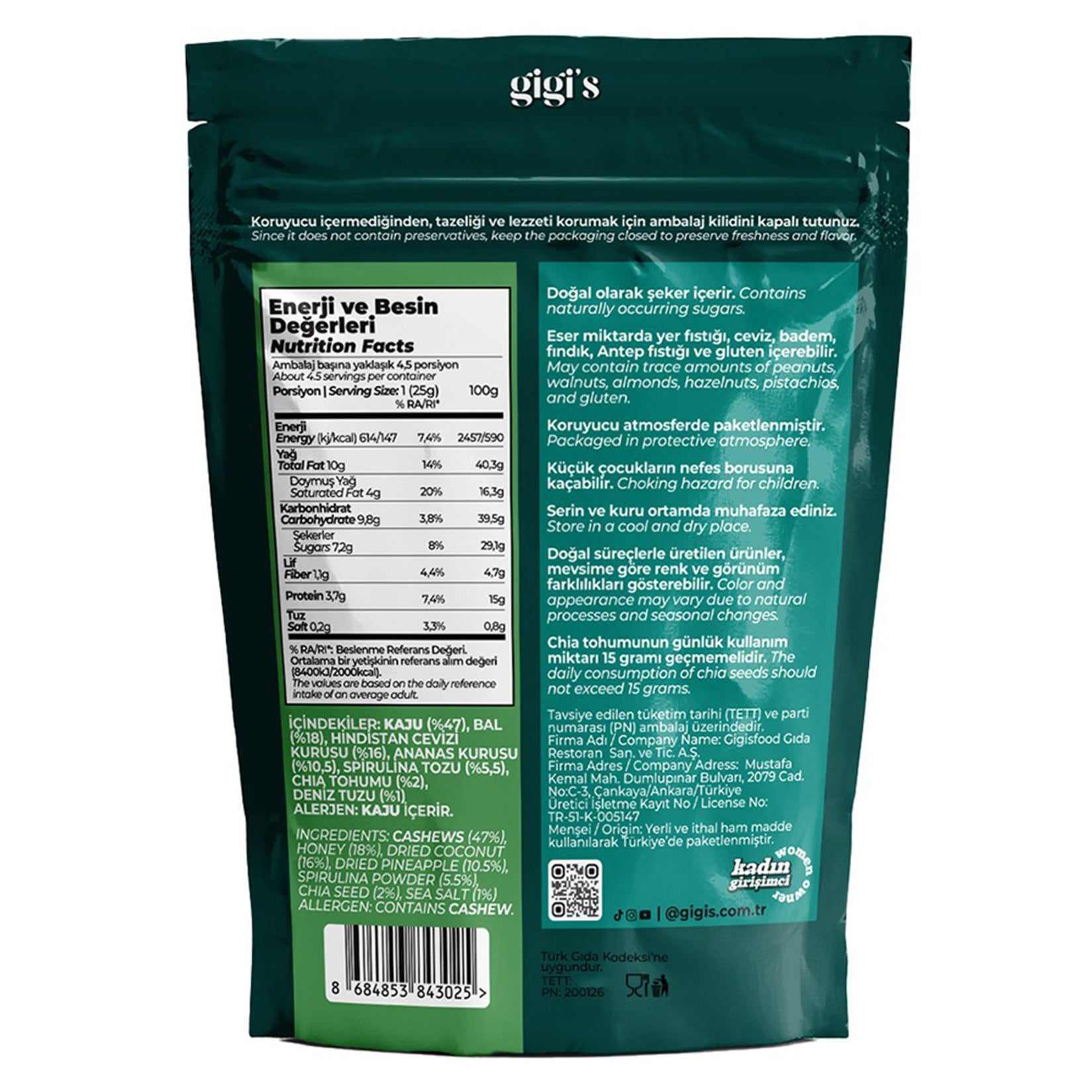 Enjoy a naturally satisfying blend of nuts, fruit, and superfoods with Gigi's Cashew Pineapple Coconut Snack.