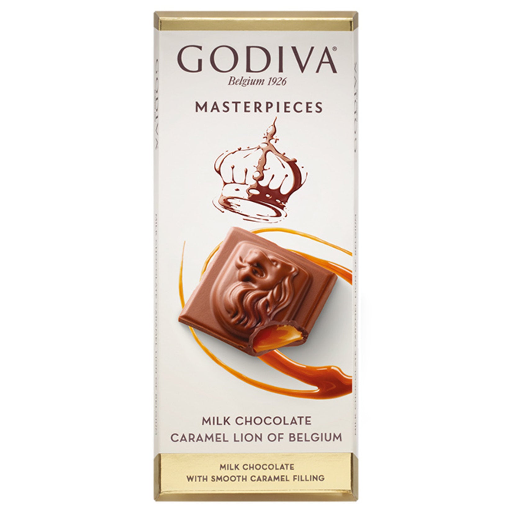 Enjoy the smooth taste of Godiva Masterpiece Caramel Milk Chocolate, a premium chocolate bar crafted with silky milk chocolate and a rich caramel filling.