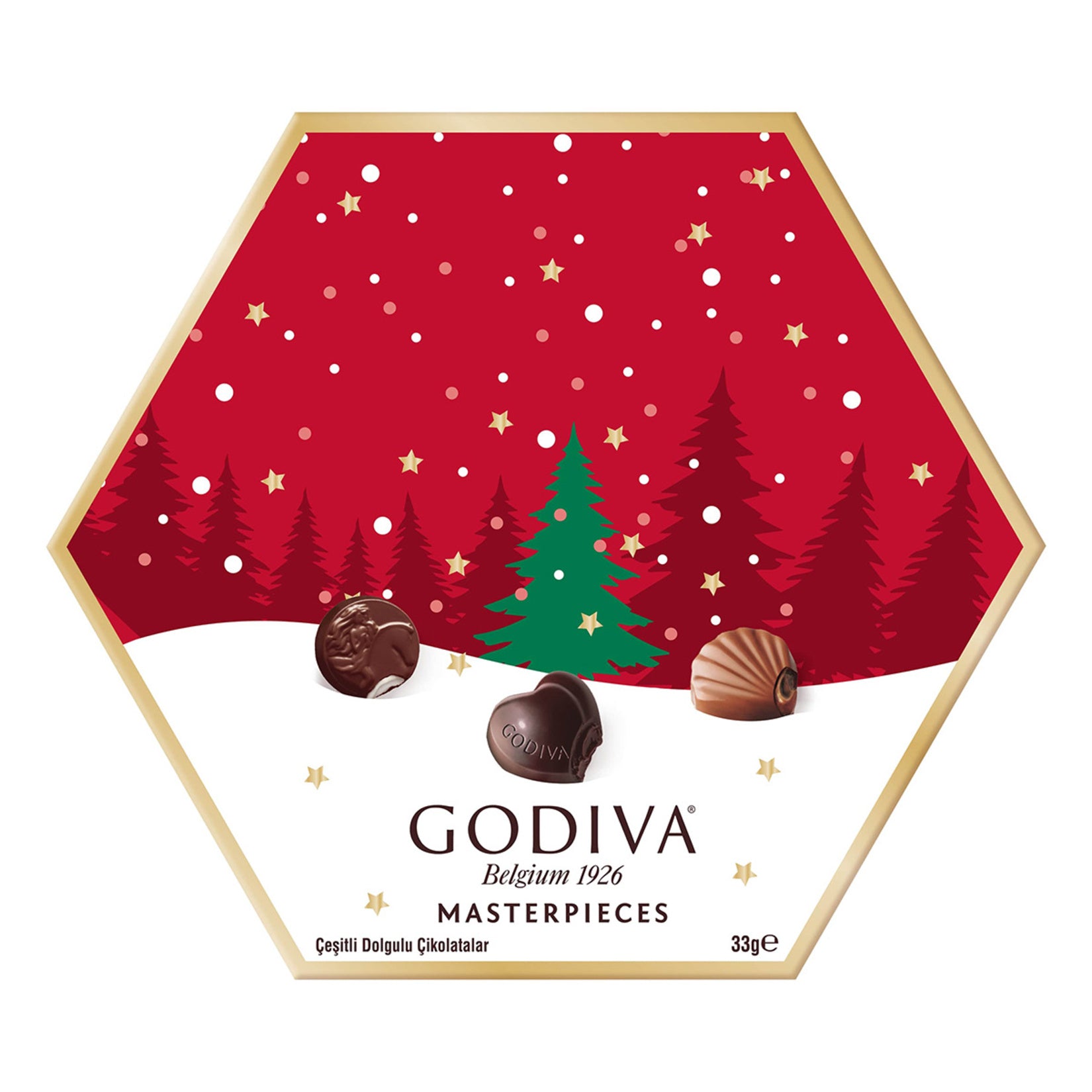 Celebrate the season with the elegant Godiva Masterpieces Ornament Hexagon New Year Chocolate.