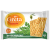 Enjoy the delicious crunch of Greta Seasonal Herb Crackers, a savory snack infused with a flavorful blend of dill, mint, onion, garlic, and parsley.