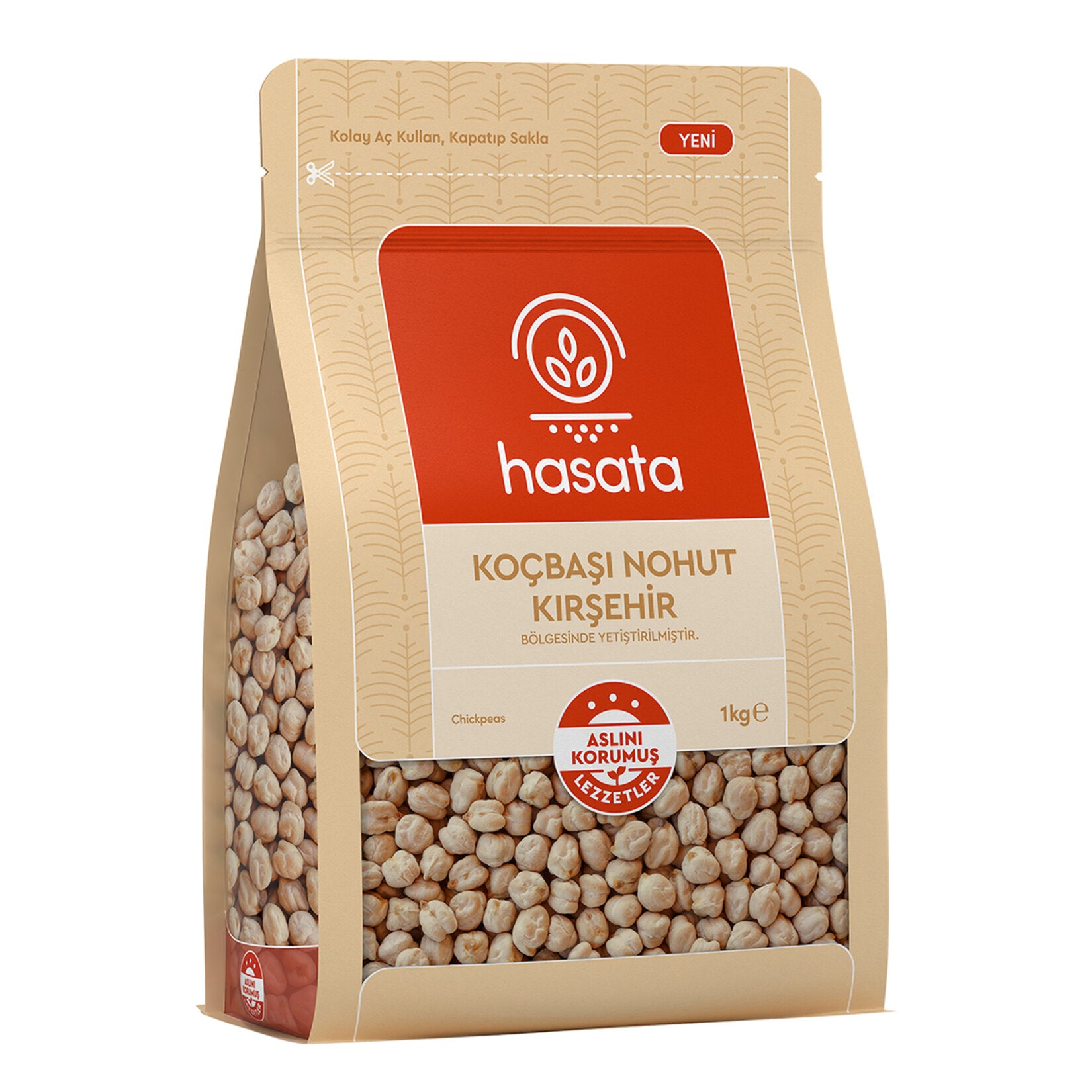 Hasata Kocbasi Chickpeas are grown in the fertile lands of Kırşehir, Türkiye, and carefully selected from the same harvest to ensure uniform cooking time and consistent texture.
