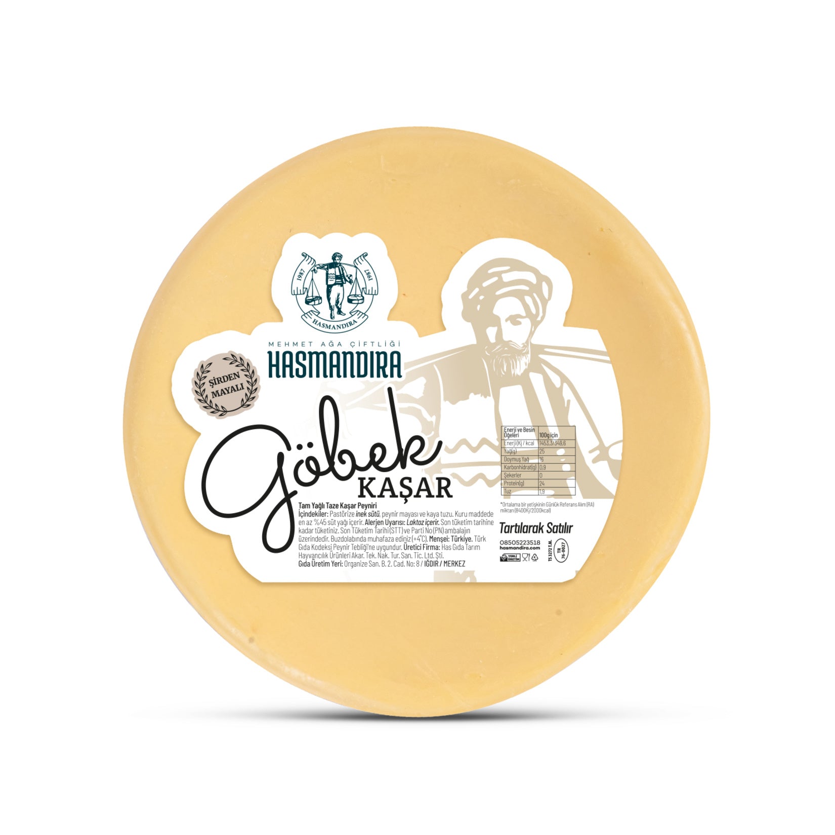 Hasmandıra Göbek Kaşar is a traditional Turkish fresh kasar cheese made from pasteurized cow’s milk.