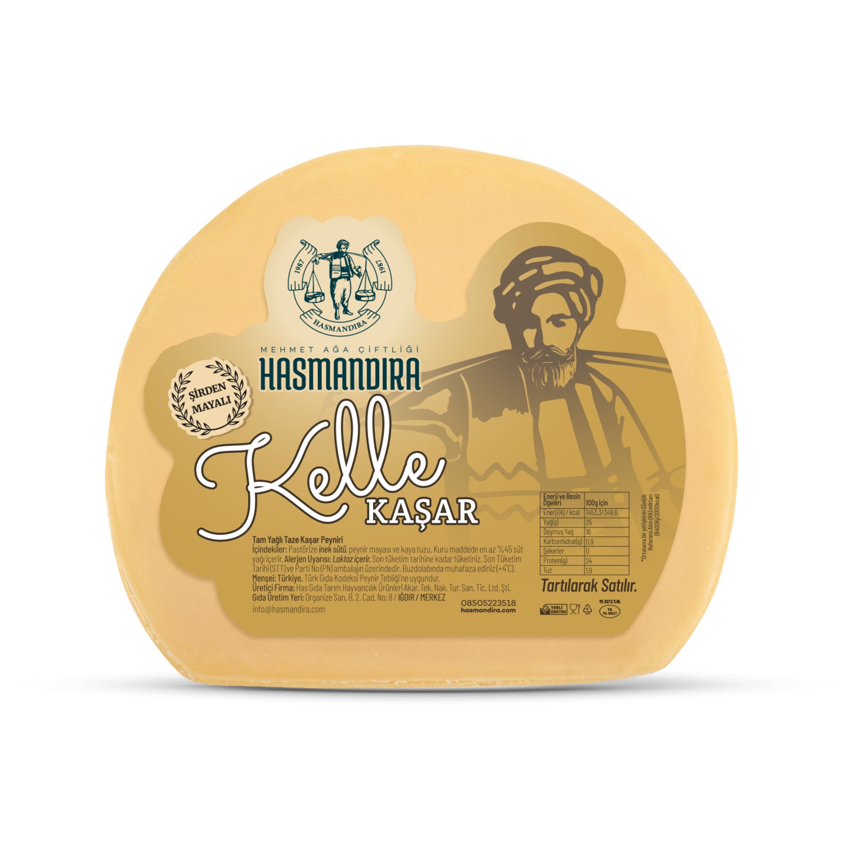 Hasmandira Kelle Kashar Cheese is a traditional Turkish fresh kashar cheese known for its smooth texture and rich, milky flavor.