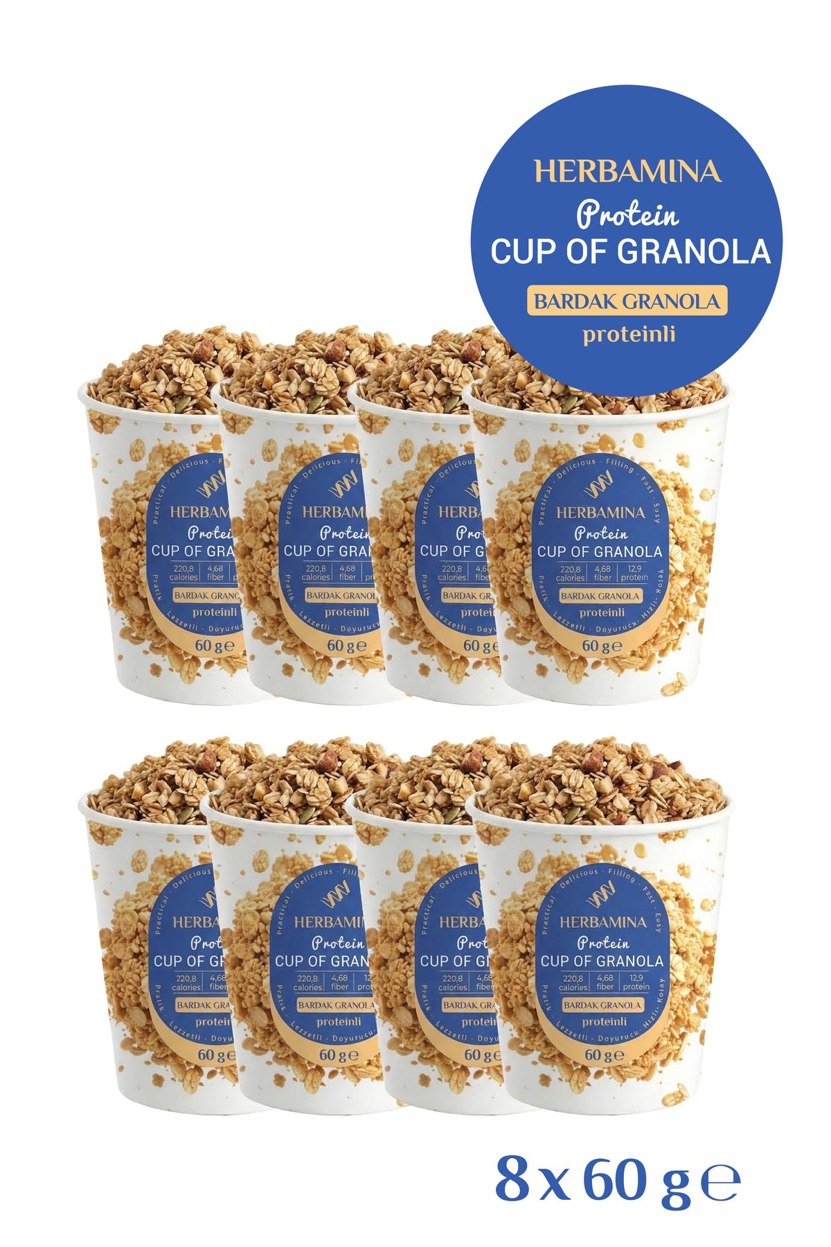 Herbamina 8 Cup Protein Granola offers a practical and satisfying snack option for busy days.