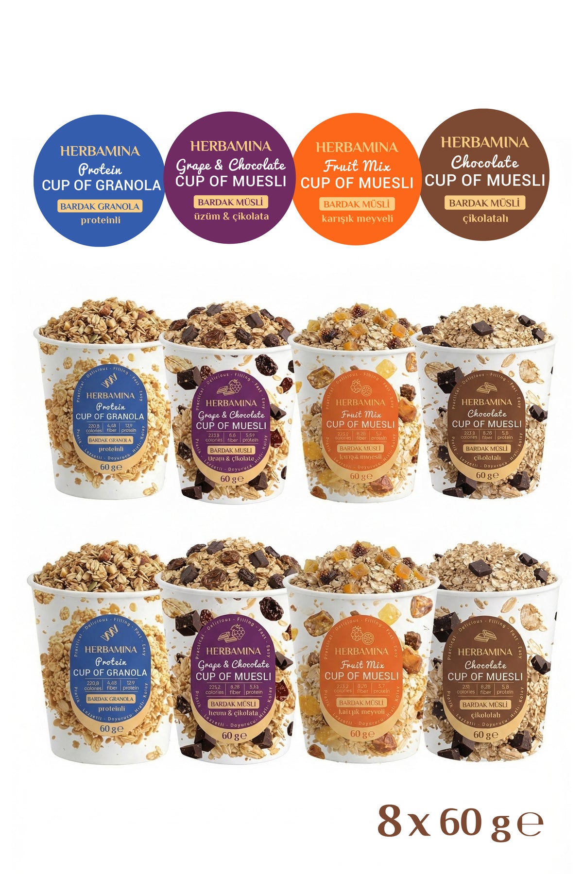 Enjoy variety in every bowl with Herbamina 8-Pack Mix Granola and Muesli.