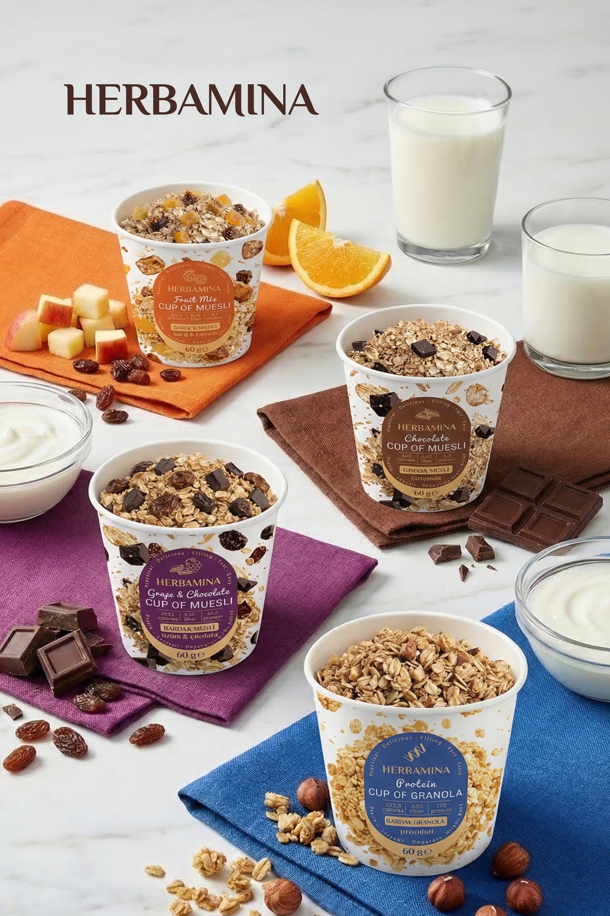 Enjoy variety in every bowl with Herbamina 8-Pack Mix Granola and Muesli.